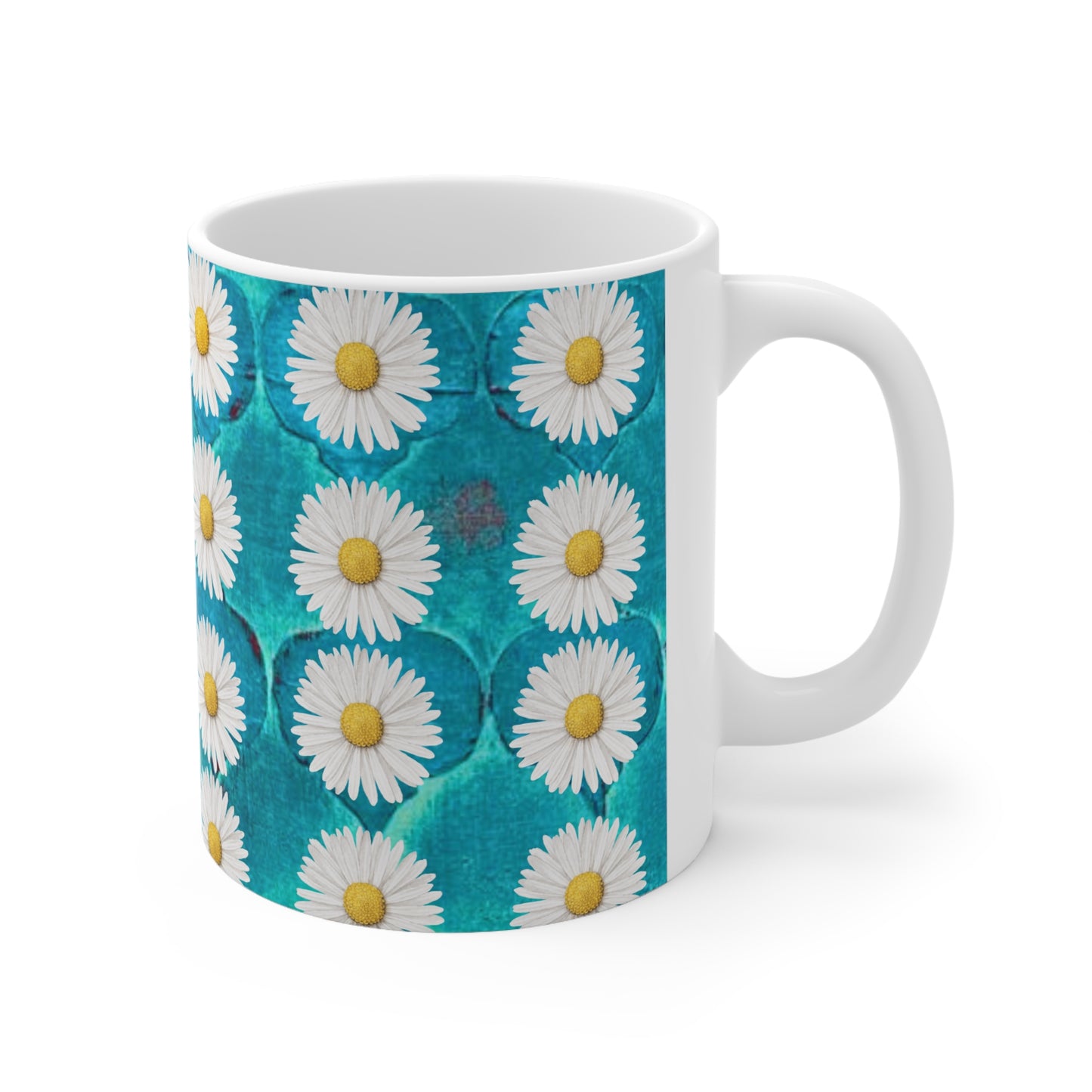 SageDaisy Living Logo Turquoise Arabesque Tile Pattern Hot Beverage Coffee Tea Decorative Ceramic Mug 11oz