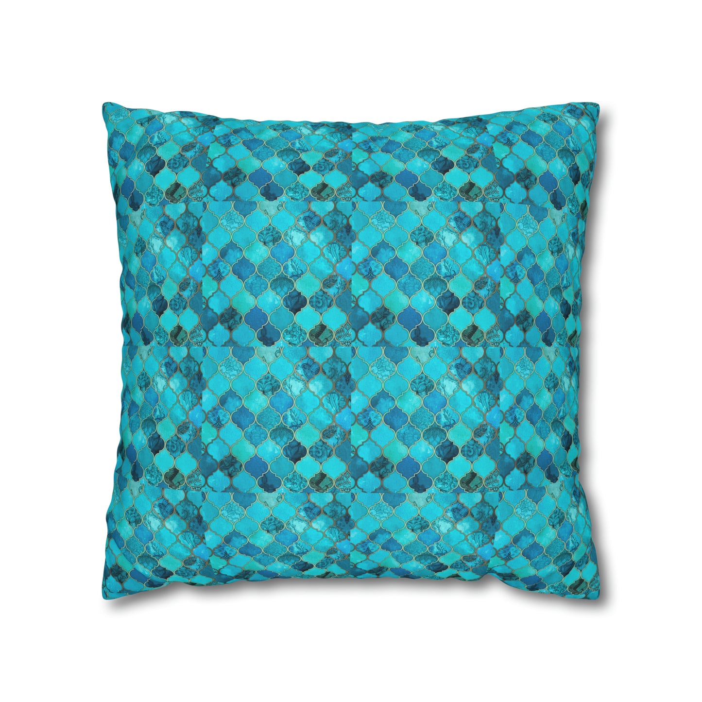 Teal and Turquoise Arabesque Tile Marrakech Moroccan Spun Polyester Pillow Cover