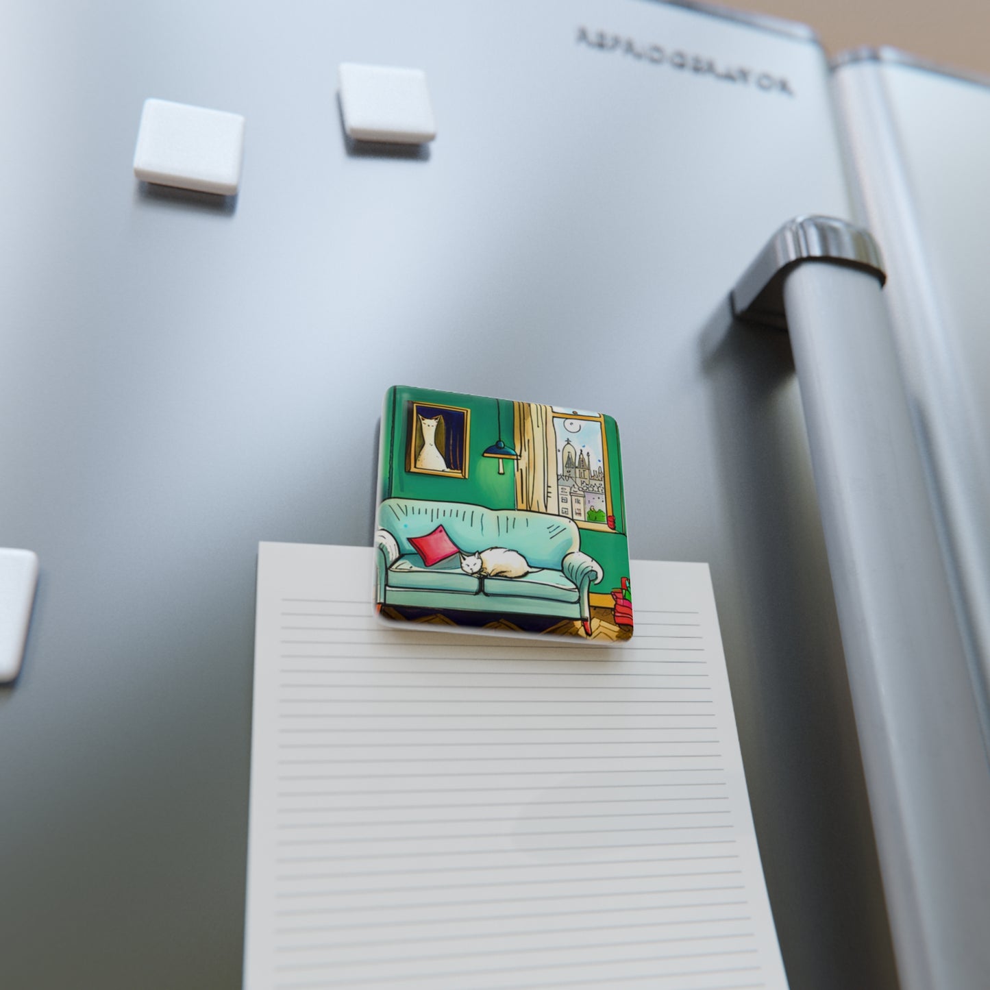 Kitty on Her Couch Porcelain Magnet, Square