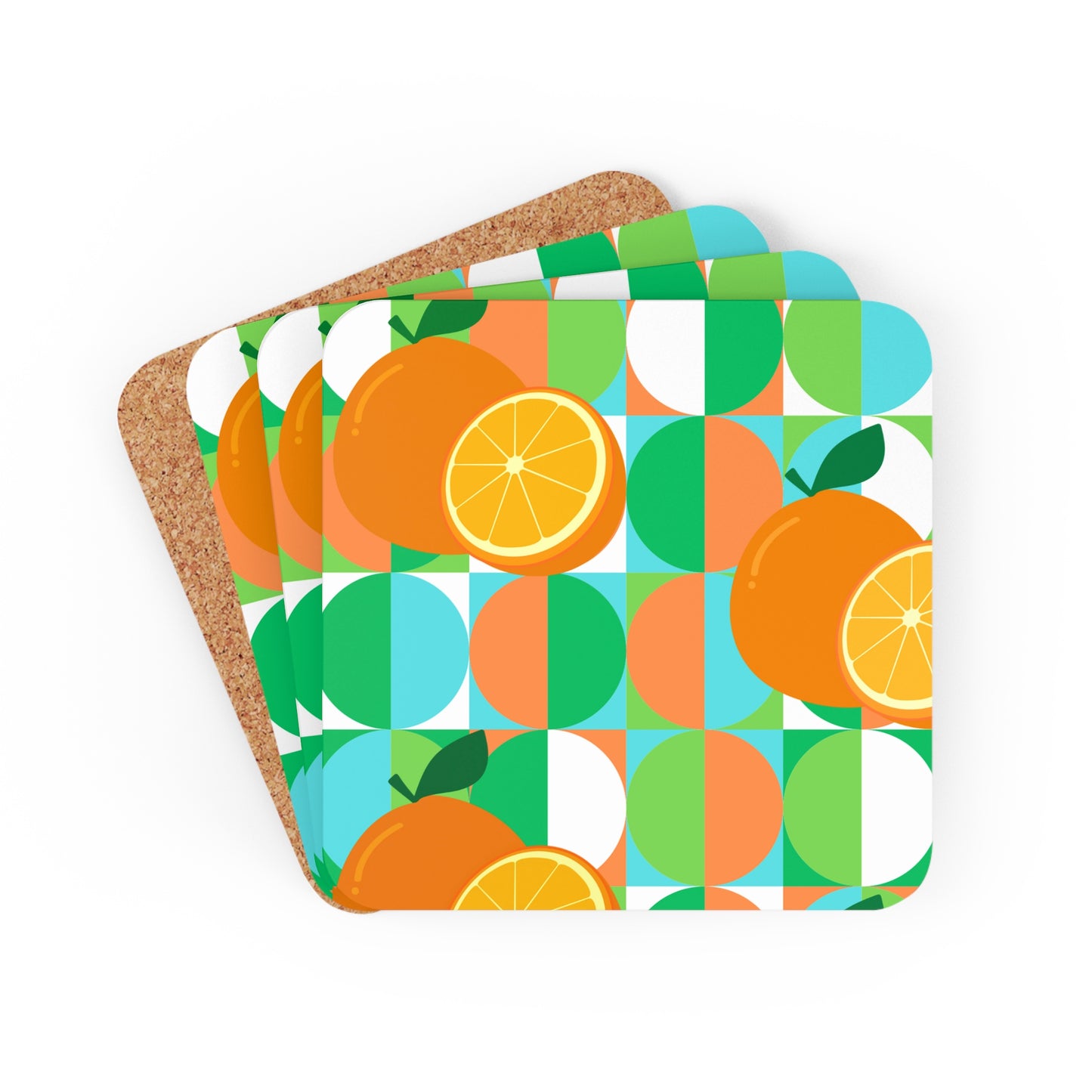 Retro Citrus Midcentury Modern Oranges Cocktail Party Beverage Entertaining Corkwood Coaster Set