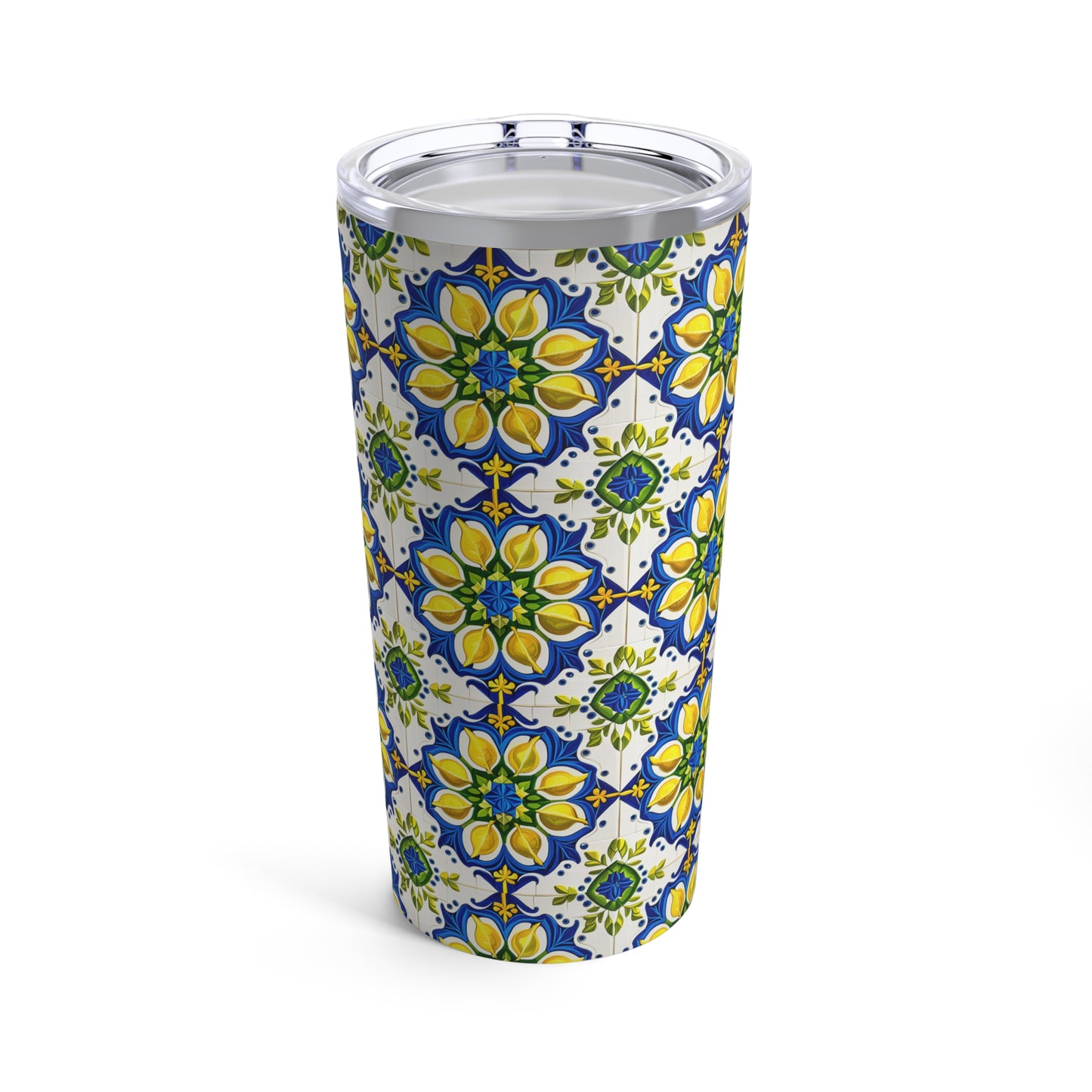 Island Of Capri Limone Italian Durata Pattern Tile Water Tea Juice Beverage Entertaining Travel Tumbler 20oz