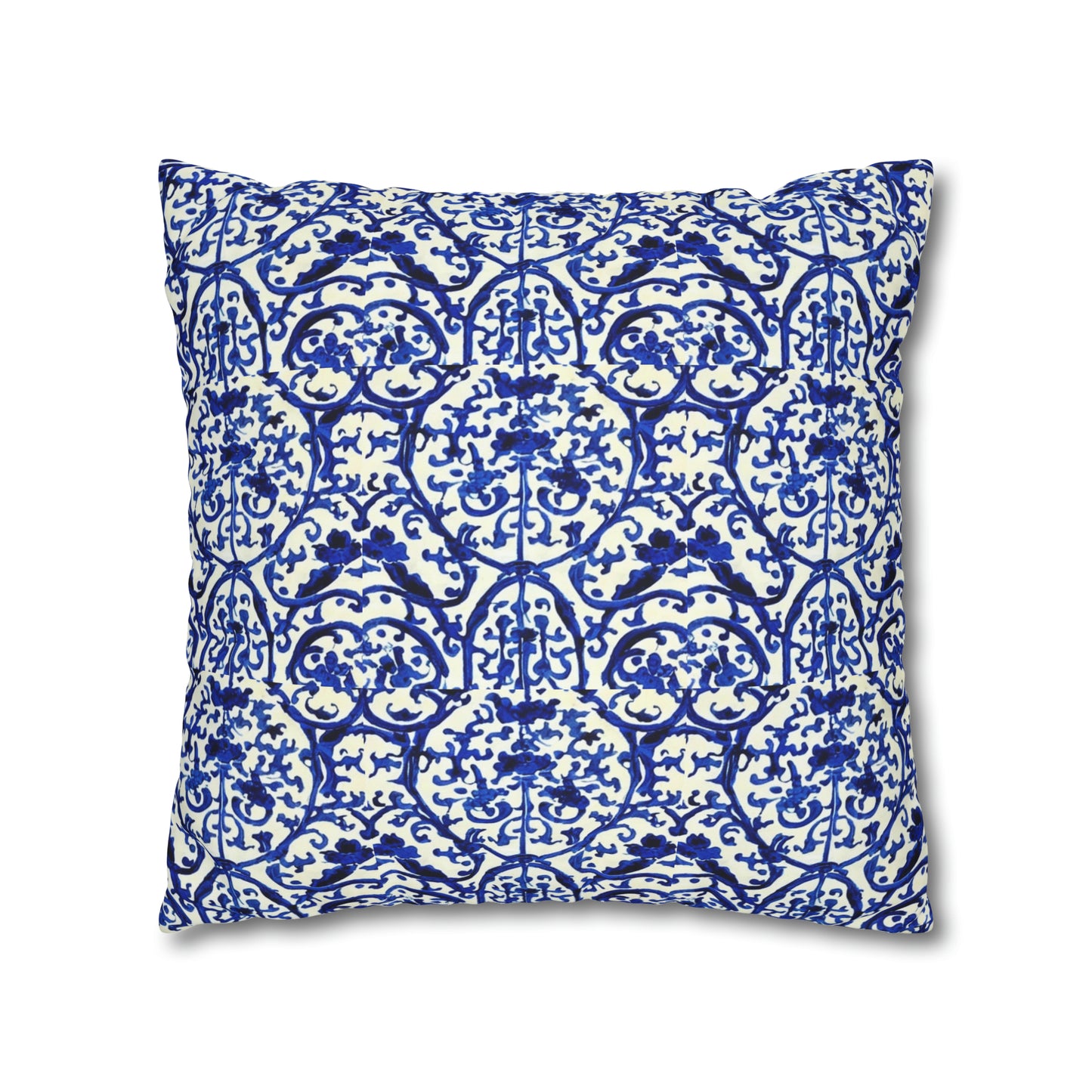 Portuguese Blue and White Tile Pattern Decorative Spun Polyester Pillow Cover