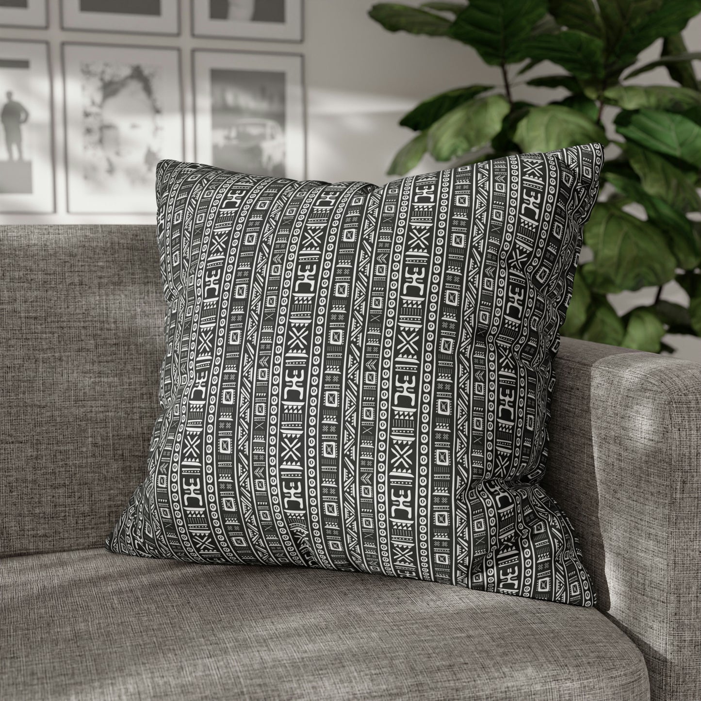 Tribal Vibrations Black and White Pattern Spun Polyester Pillow Cover