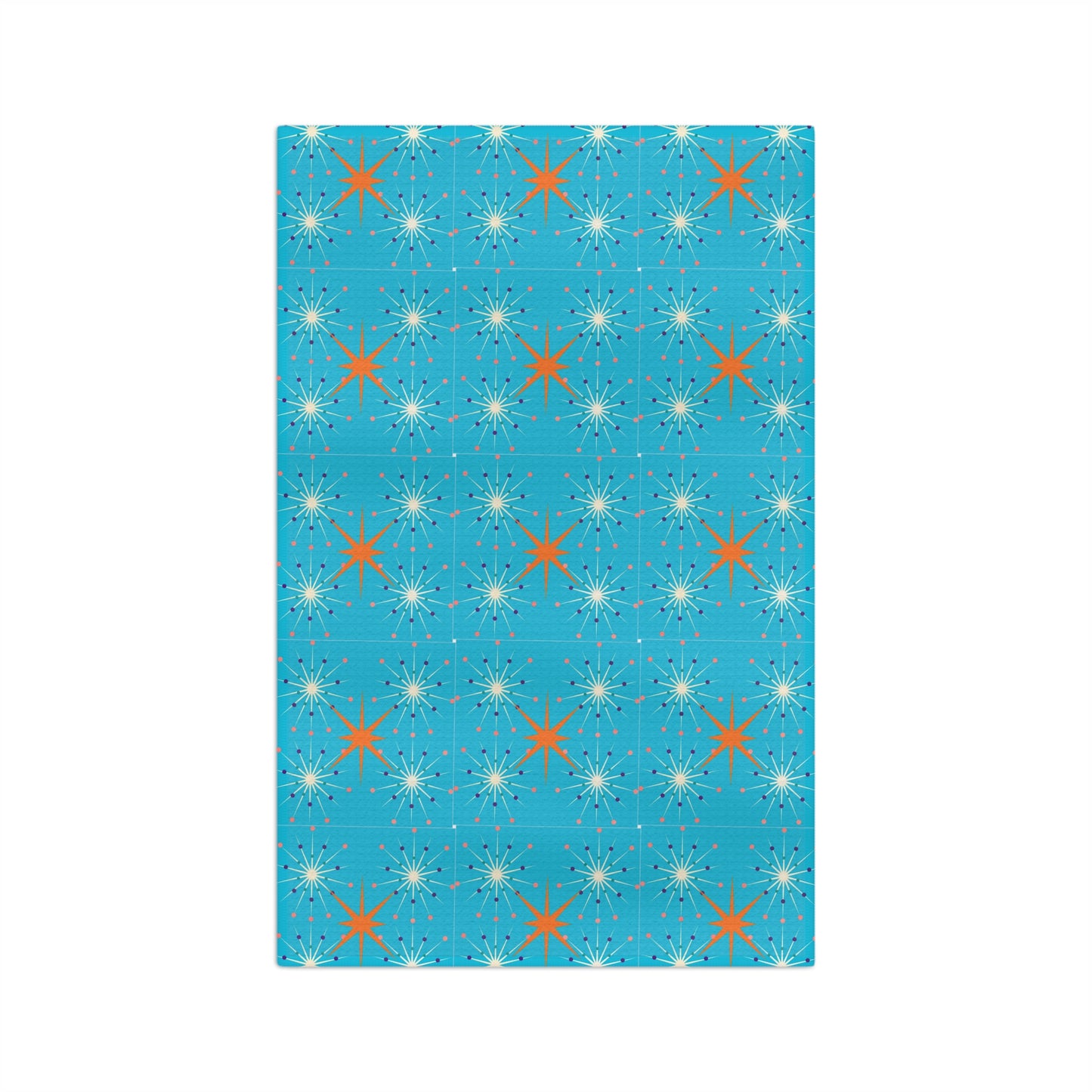 Midcentury Modern Atomic Stars Turquoise Pattern Decorative Microfiber Waffle Tea Towel/Bar Towel