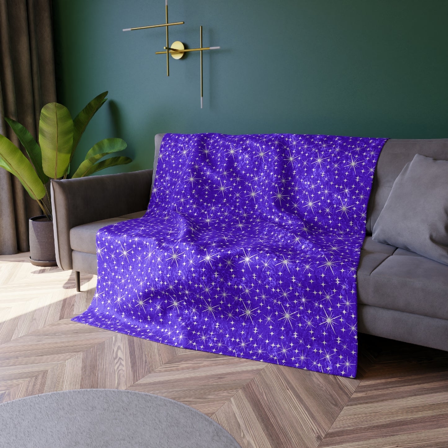 Midcentury Modern Stars Warm Cozy Lounge Shimmer Crushed Velvet Blanket