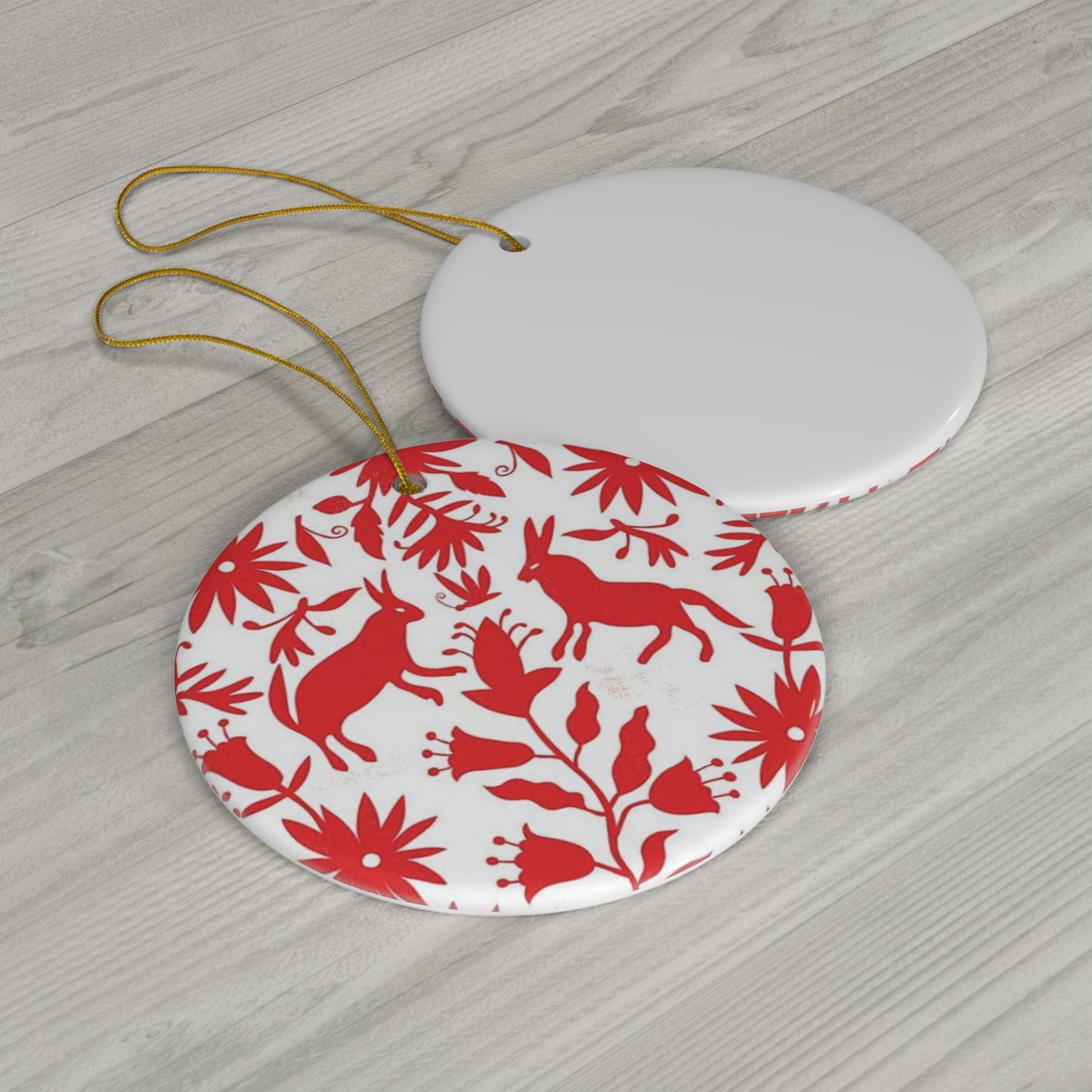 Holiday Otomi Reindeer Ceramic Ornament