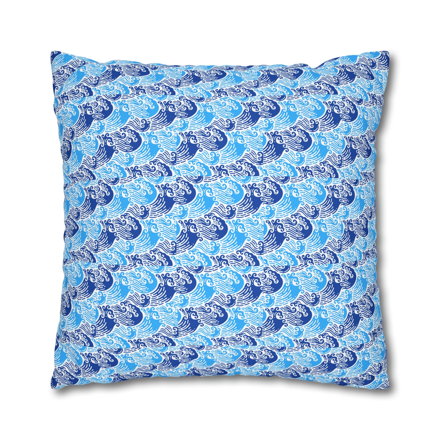 Ming Dynasty Waves Blue and White Chinese Woodblock Print Spun Polyester Pillow Cover