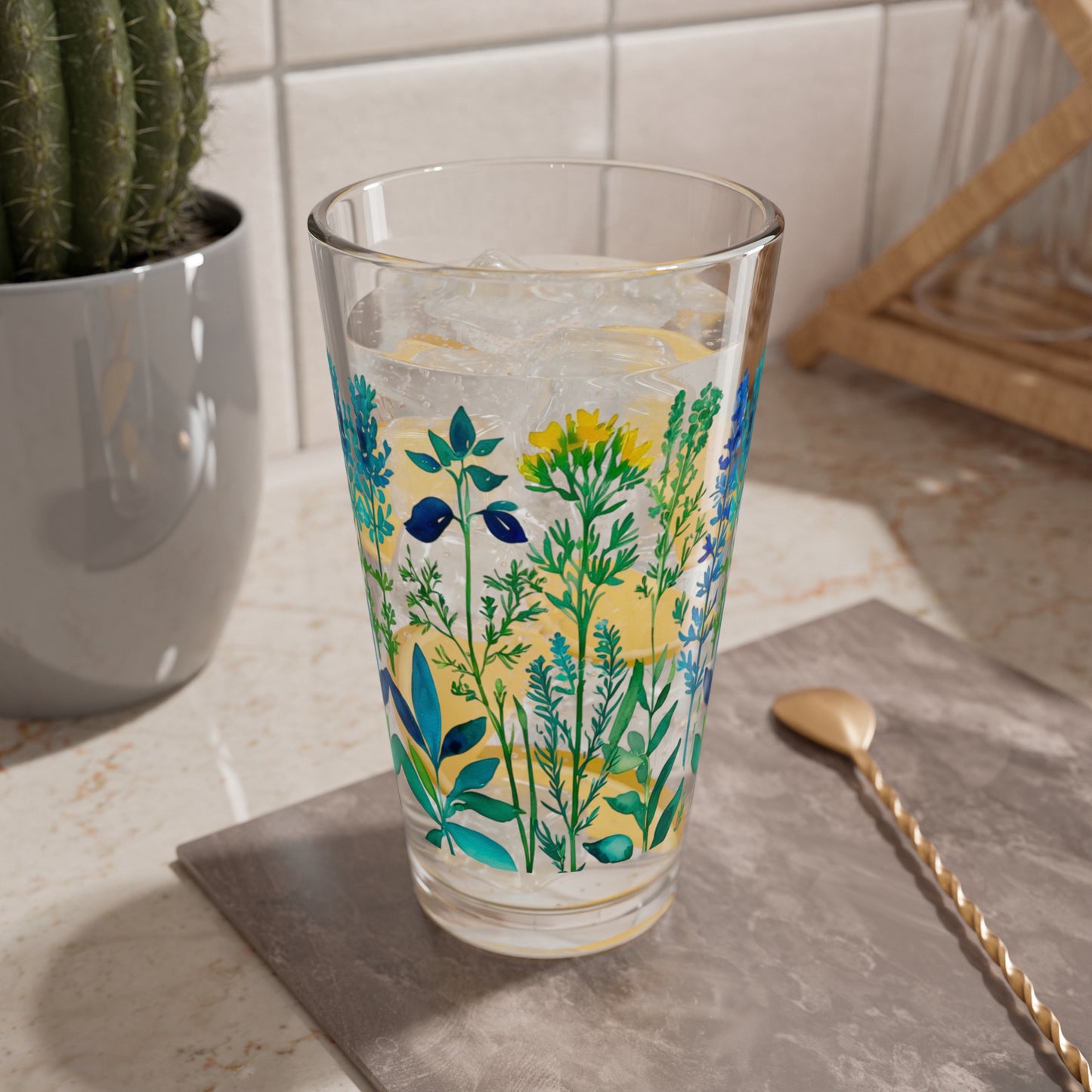 Spring Herbs Cocktail Beverage Mixing Glass, 16oz
