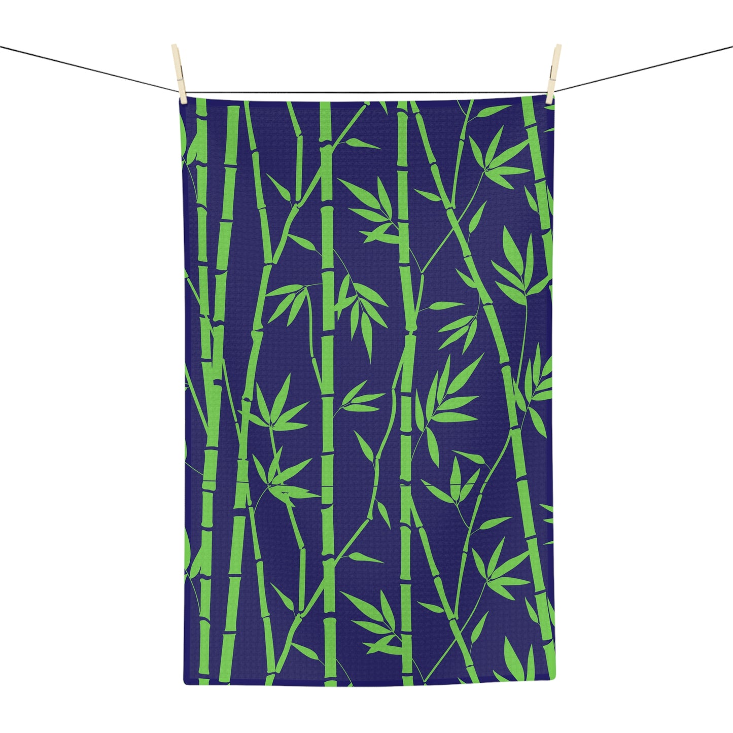 Bamboo Zen Meditation Garden Midnight Blue/Black Kitchen Decorative Waffle Microfiber Tea Towel/Bar Towel