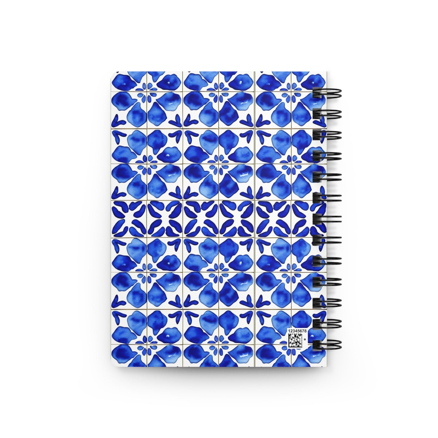Italian Cucina Blue and White Watercolor Tile Pattern Decorative Writing Sketch Travel Foodie Spiral Bound Journal