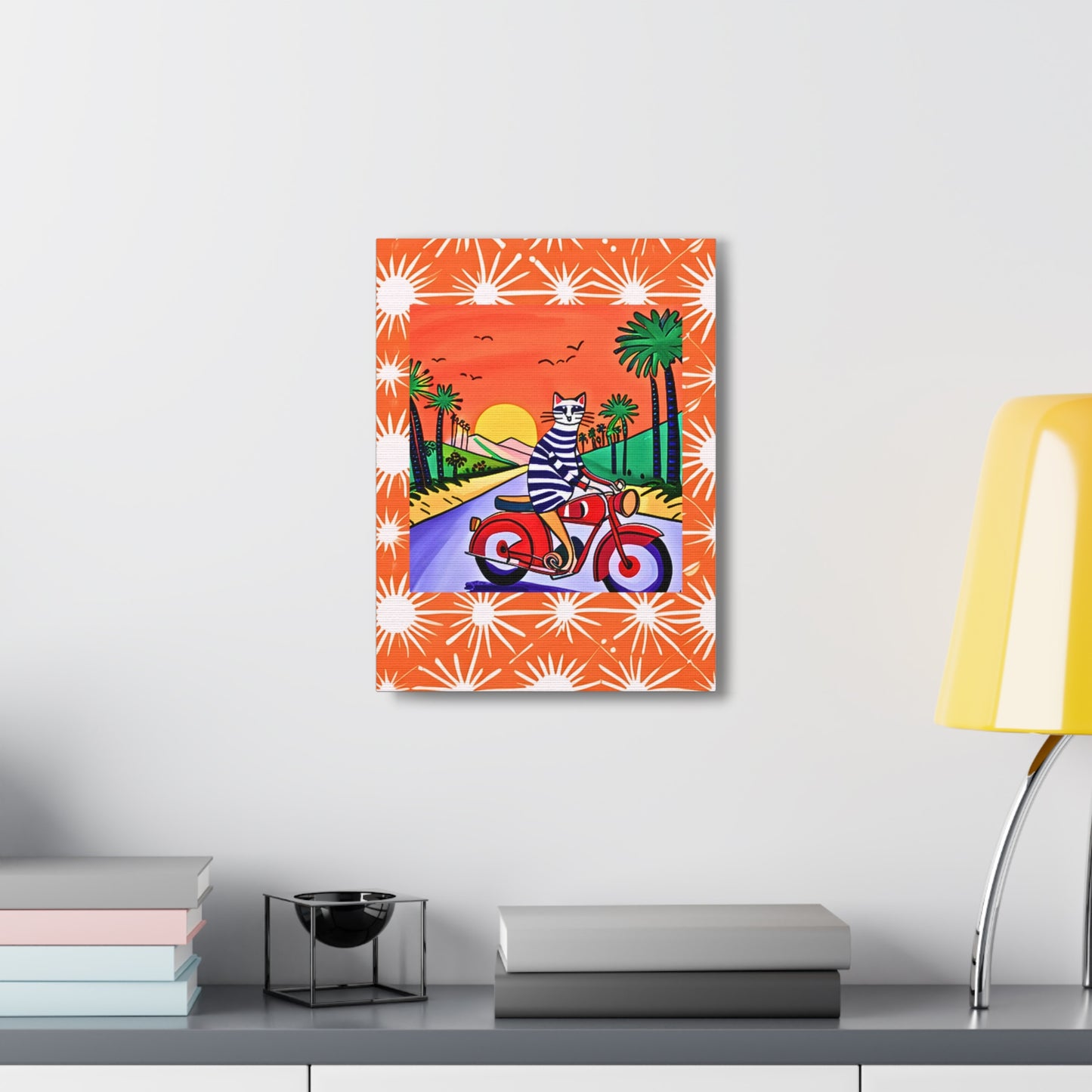 Cool Cat Moto Palm Springs Motorcycle Tour Midcentury Modern Art Canvas Gallery Wraps