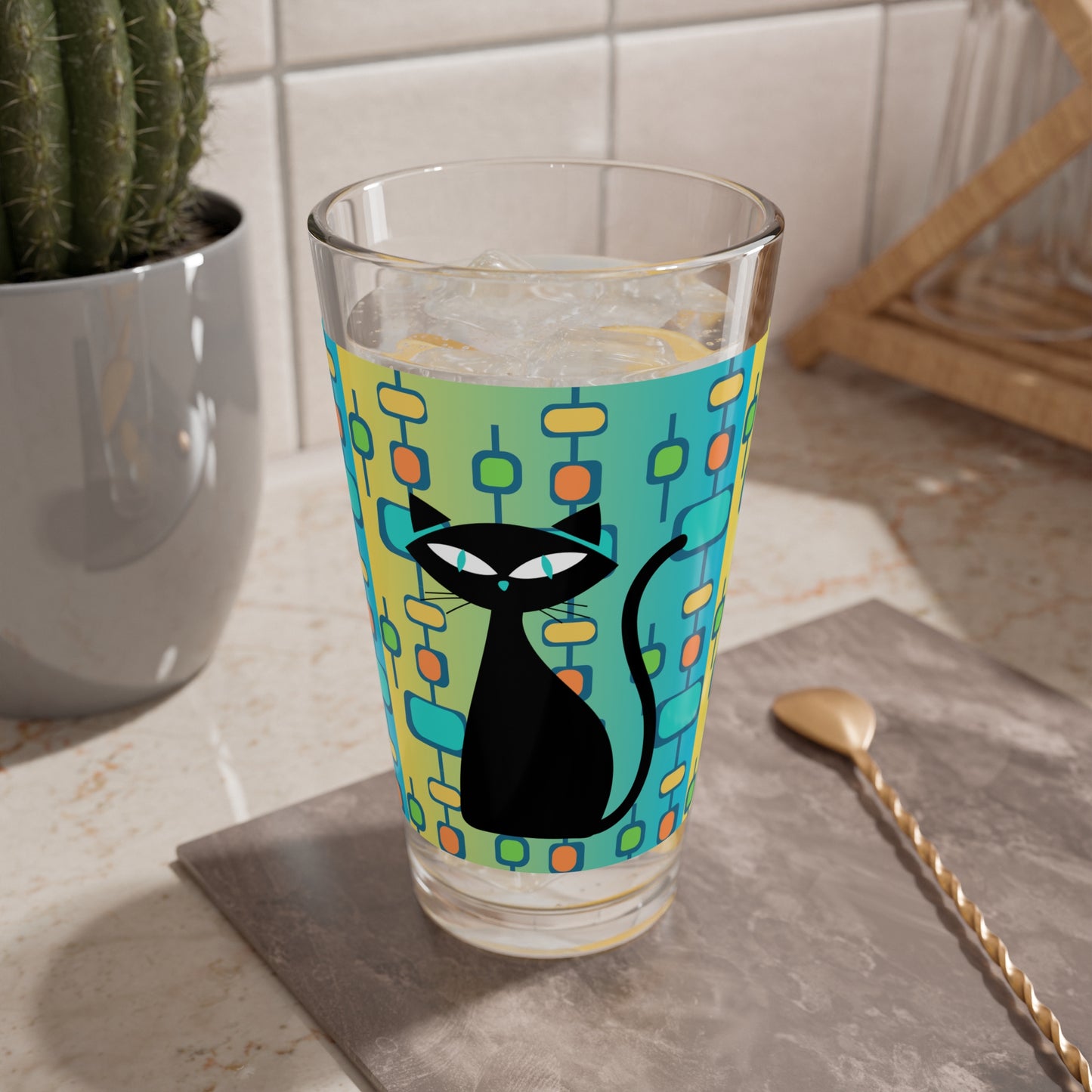 Atomic Cat Midcentury Modern Cocktail Party Beverage Entertaining Mixing Glass, 16oz