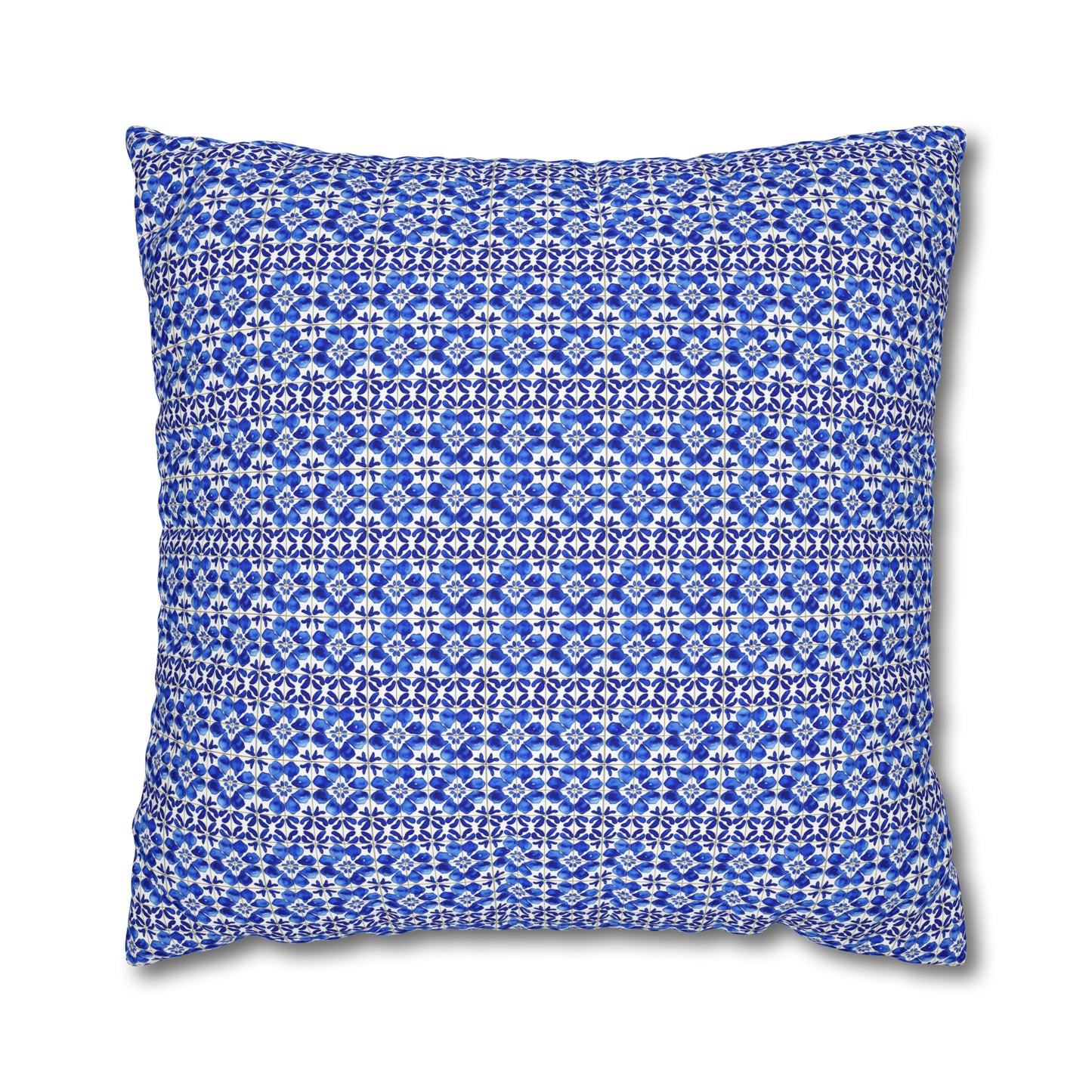 Italian Cucina Blue and White Watercolor Tile Pattern Decorative Spun Polyester Pillow Cover