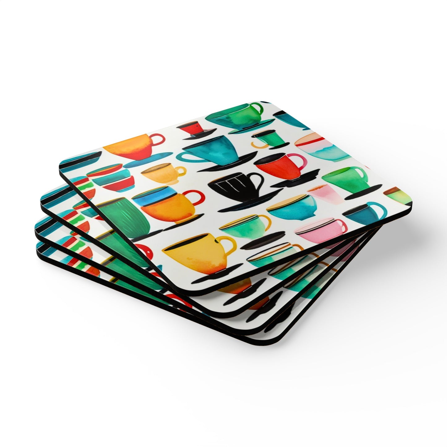 Coffee Cups Midcentury Modern Cocktail Beverage Corkwood Coaster Set