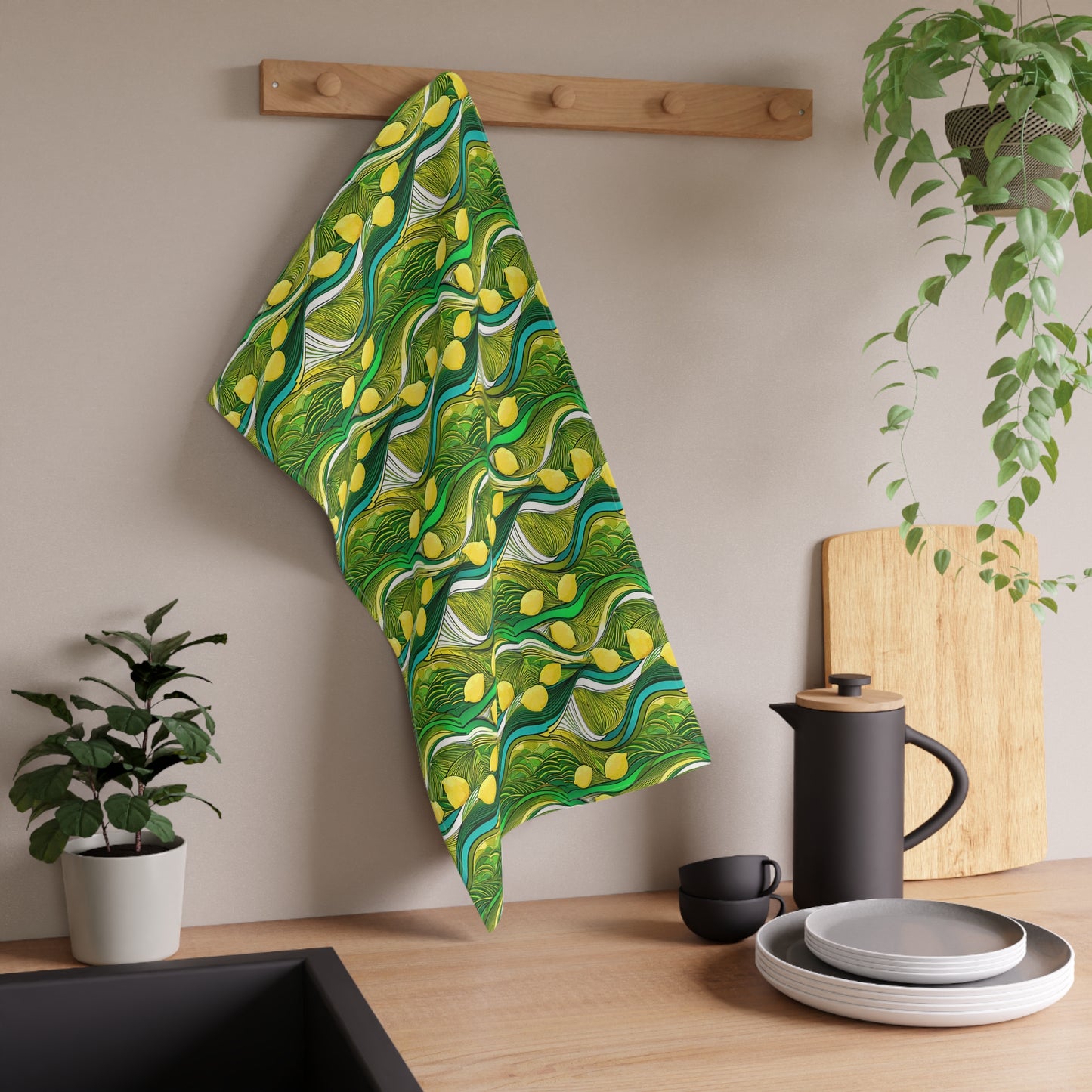 Modern Lemon Waves Entertaining Home Decorative Kitchen Tea Towel/Bar Towel