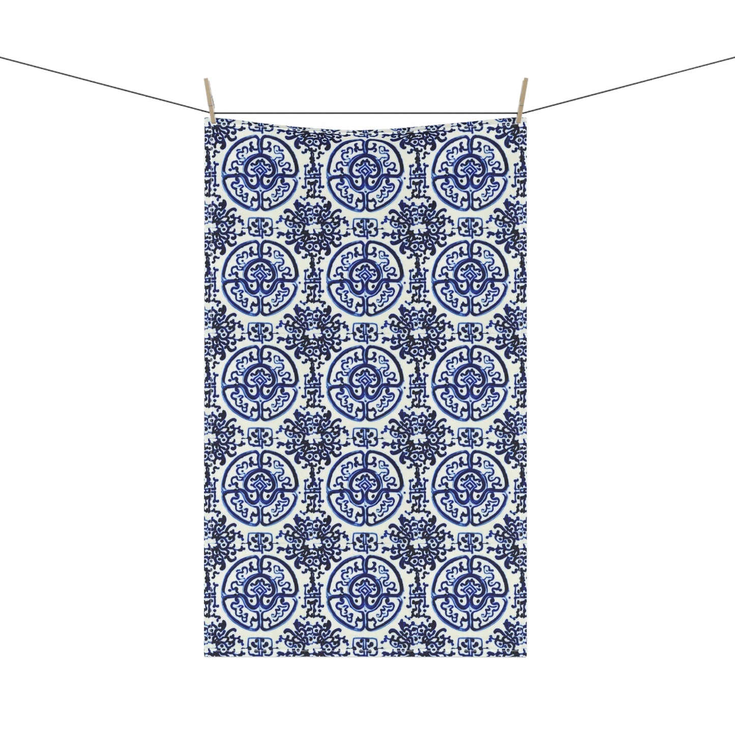 Chinese Symbol Decorative Pattern Ming Dynasty Blue and White Decorative Kitchen Tea Towel/Bar Towel