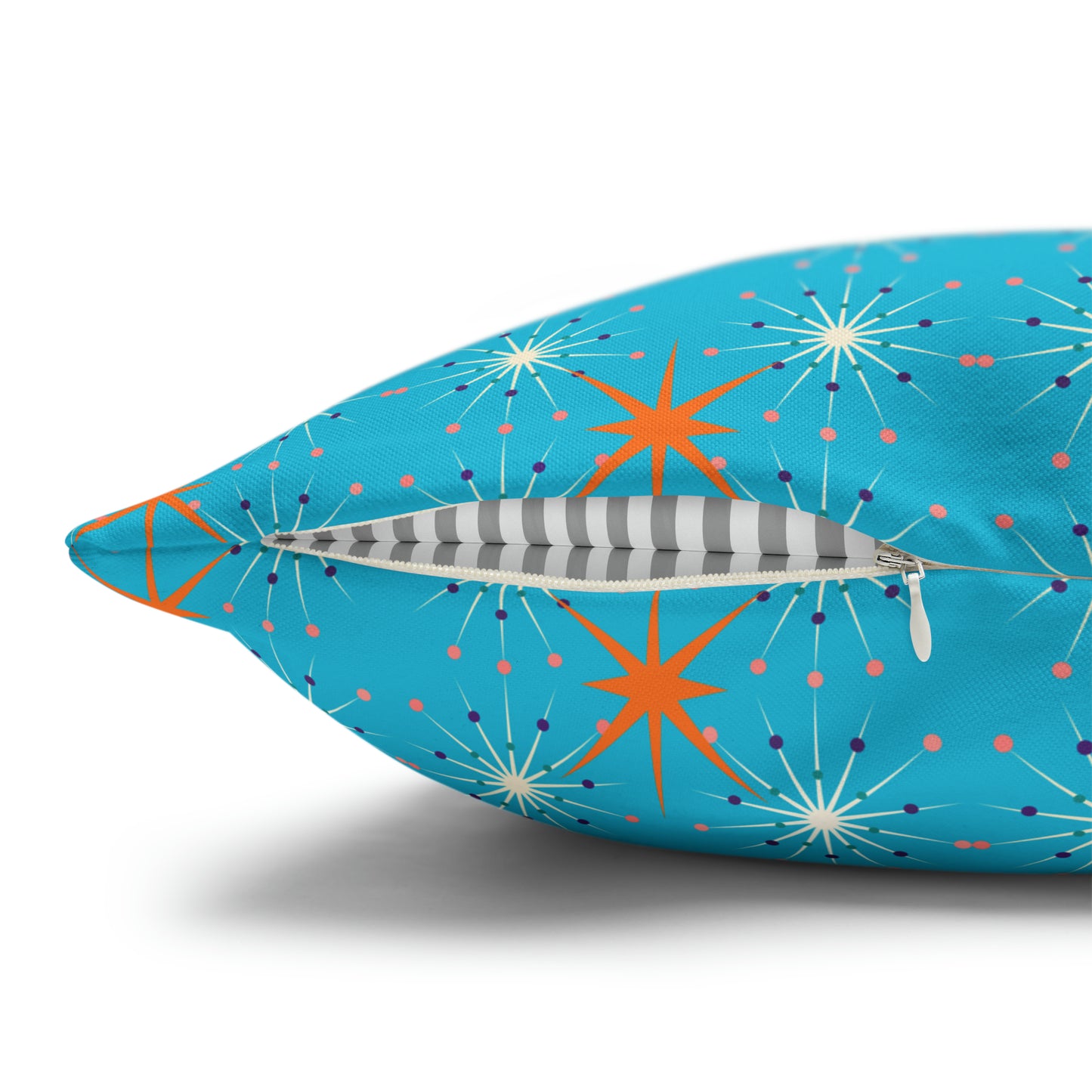 Midcentury Modern Atomic Stars Turquoise Pattern Decorative Spun Polyester Pillow Cover