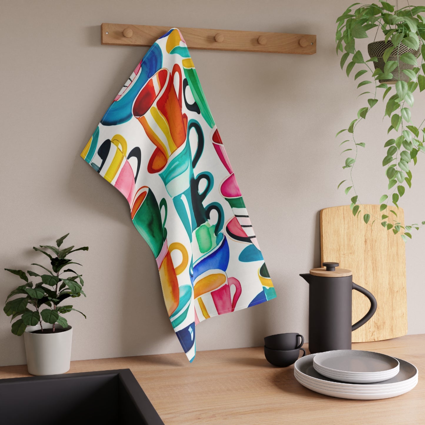 Stacks of Dishes Midcentury Modern Decorative Kitchen Tea Towel / Bar Towel