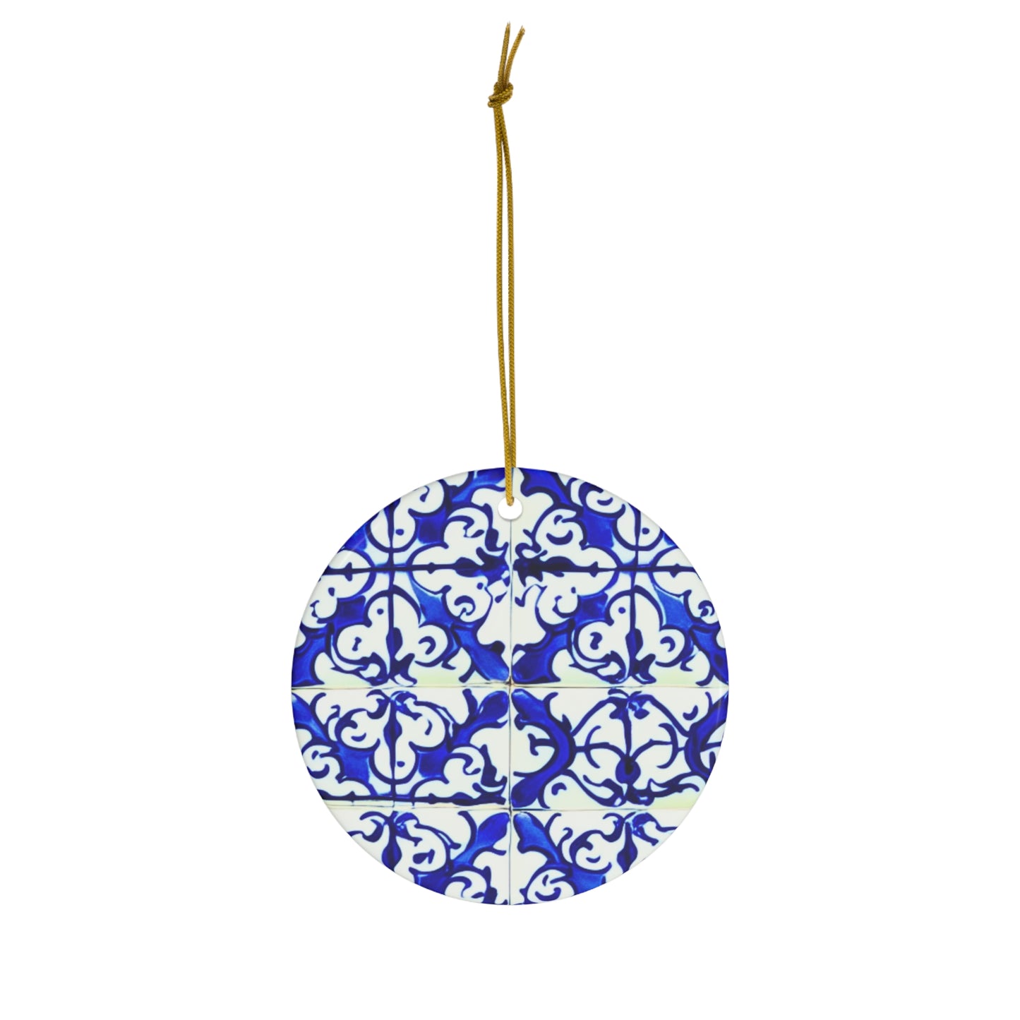 Blue and White Iron Gate Pattern Vintage Portugal Ceramic Ornament