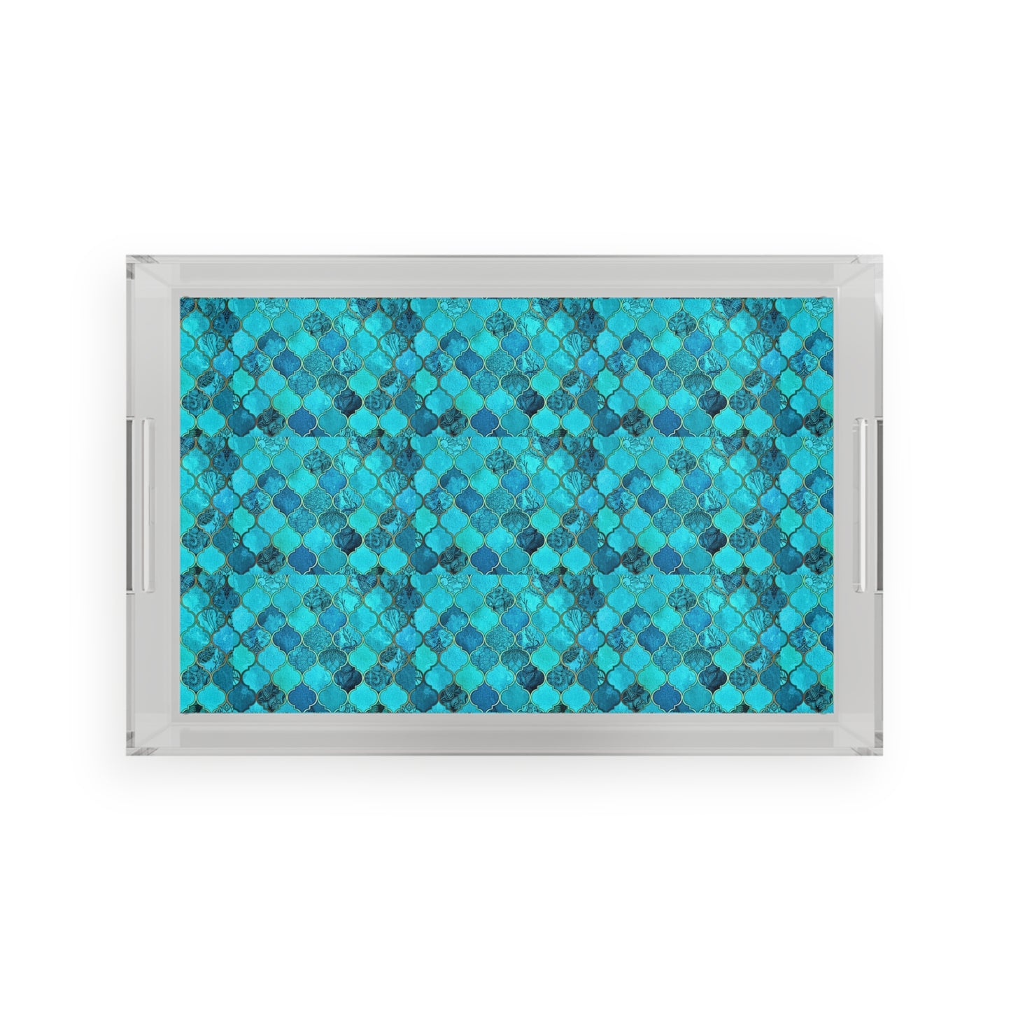 Teal and Turquoise Arabesque Tile Marrakech Moroccan Acrylic Serving Tray