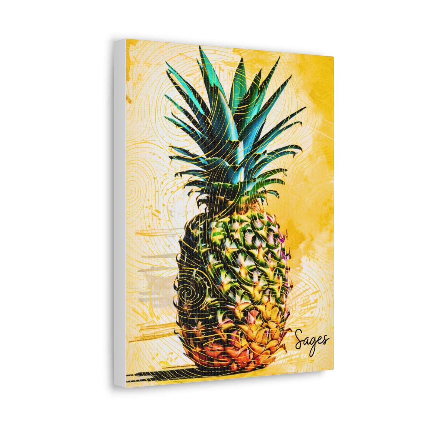 Yellow Watercolor Pineapple Sketch Art Canvas Gallery Wraps
