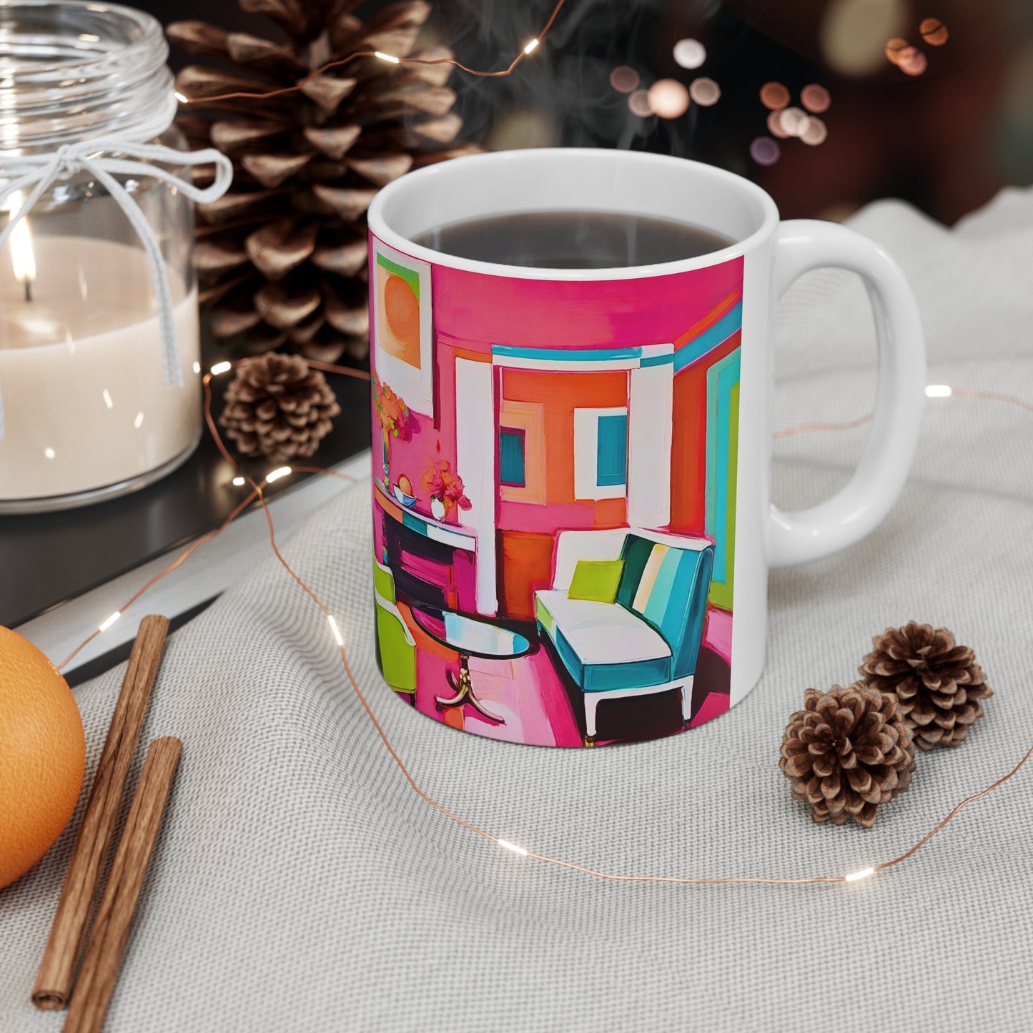 LA Casa Style California West Coast Hot Pink Interior Hot Cold Coffee Tea Beverage Ceramic Mug 11oz