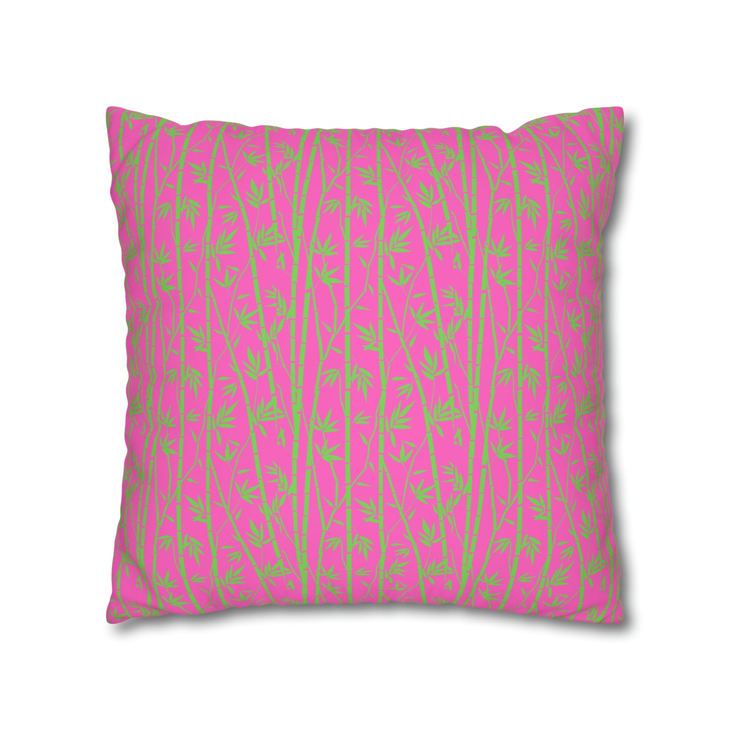 Bamboo Zen Meditation Garden Hot Pink Lime Green Decorative Spun Polyester Pillow Cover