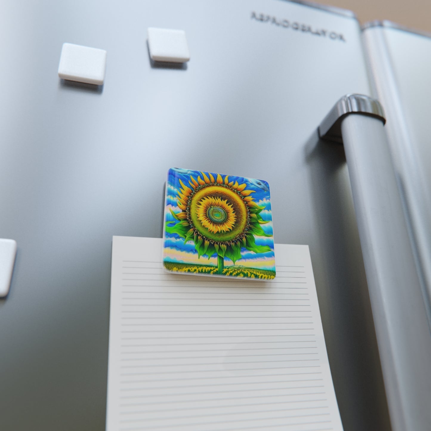 Spiral Sunflower Summer Porcelain Magnet, Square