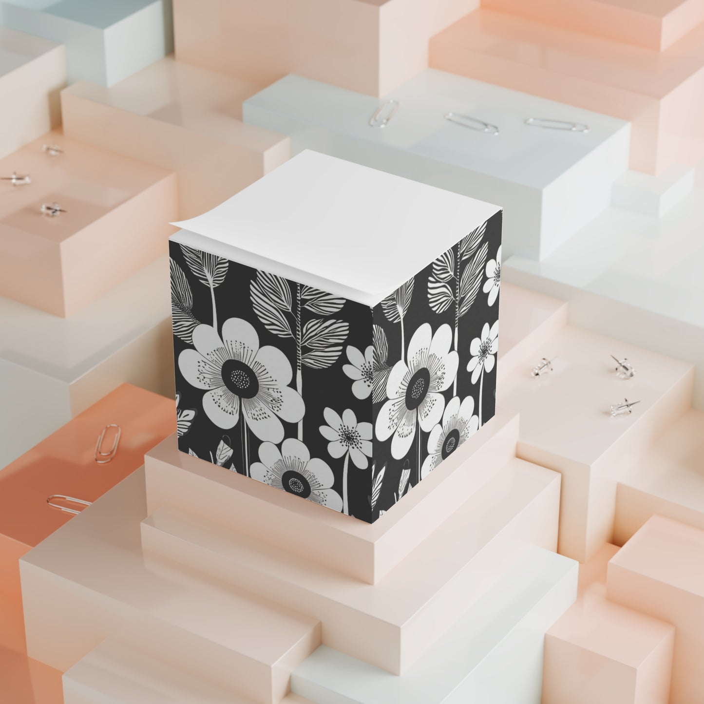 Black and White Poppies Mod 1960s Pop Art Decorative Paper Note Cube