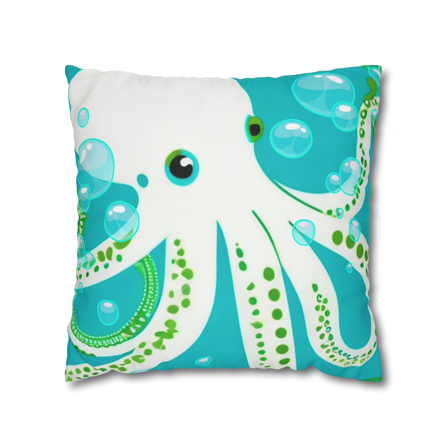 Aqua Octopus Bubbles Children's Room Decorative Square Poly Canvas Pillowcase
