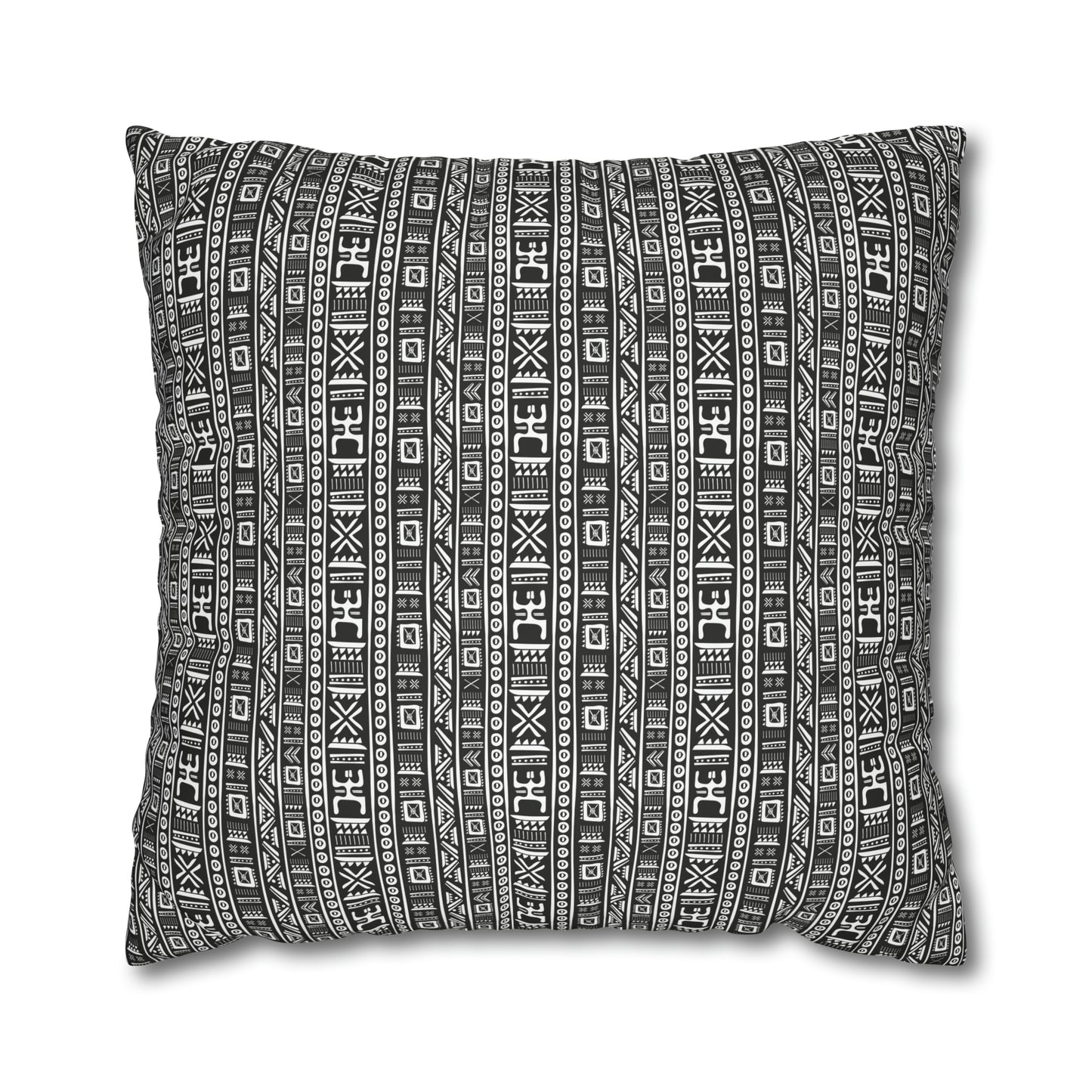 Tribal Vibrations Black and White Pattern Spun Polyester Pillow Cover