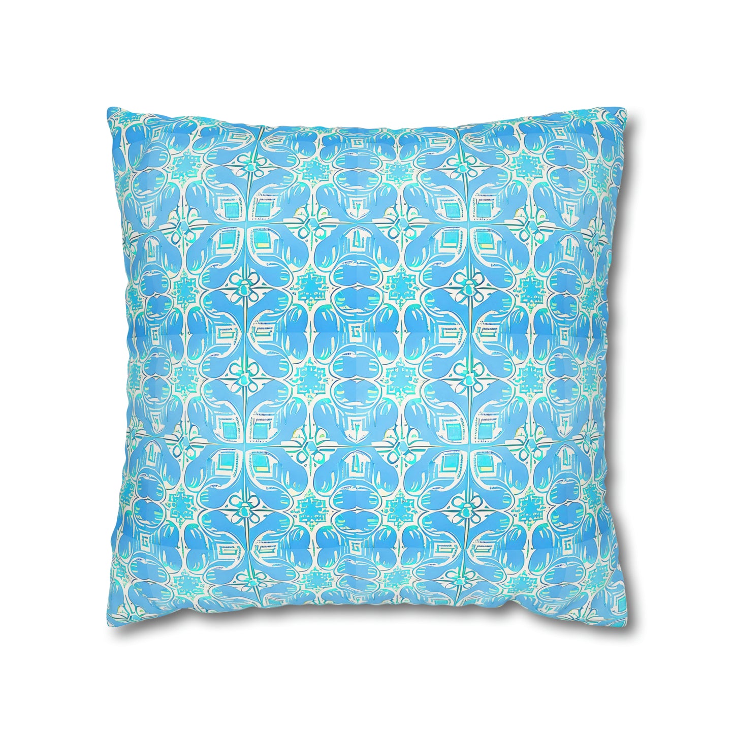 Greek Villa Tile Pattern Travel Island Turquoise Decorative Spun Polyester Pillowcase