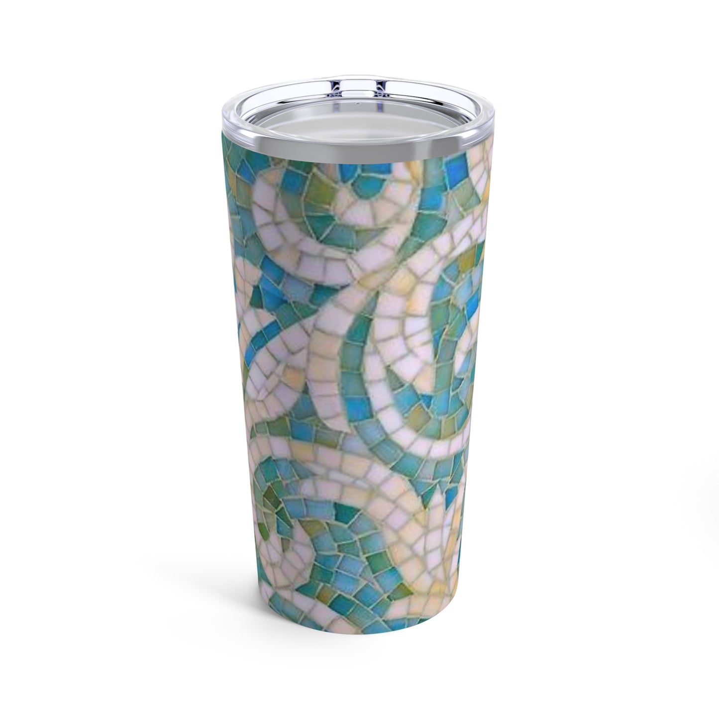 Aqua Mosaic Tile Tumbler Hot Cold Beverage Travel Tumbler 20oz