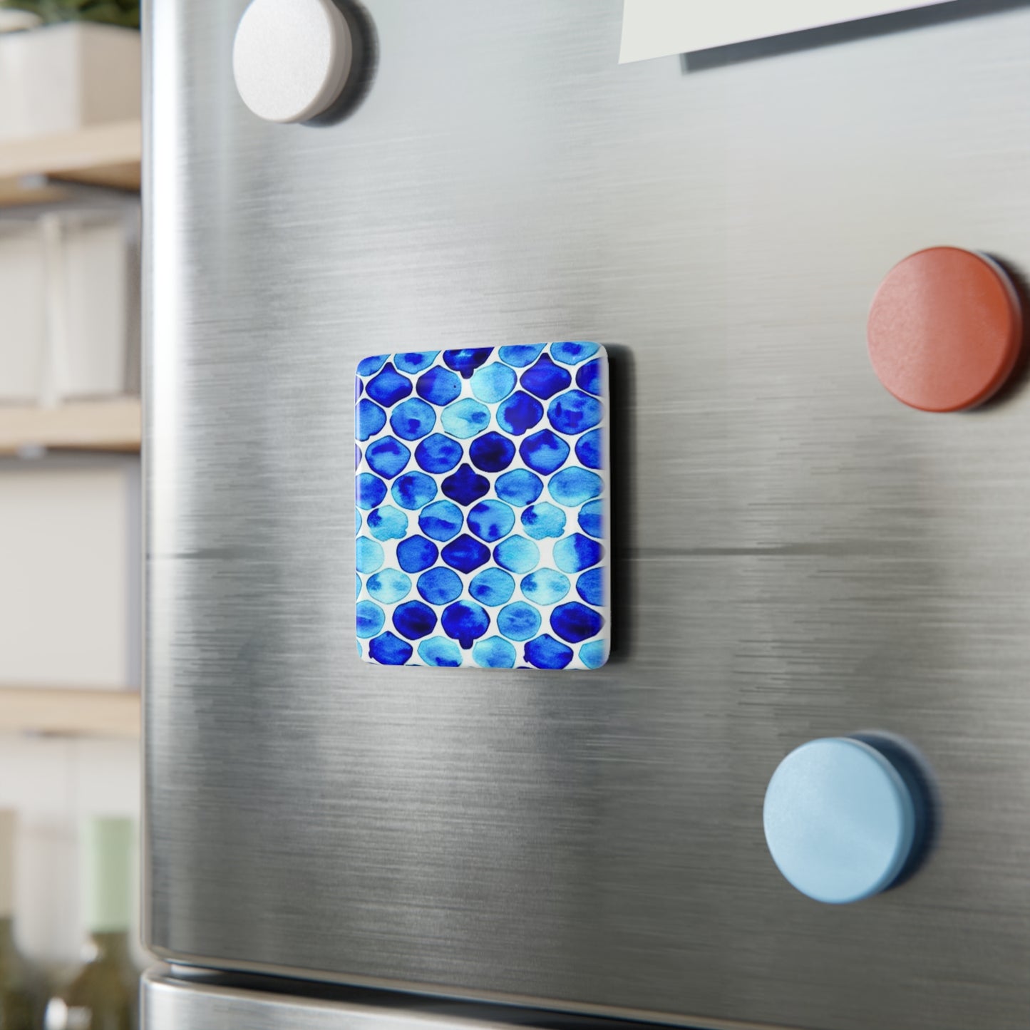 Blue Sea Glass Porcelain Magnet, Square