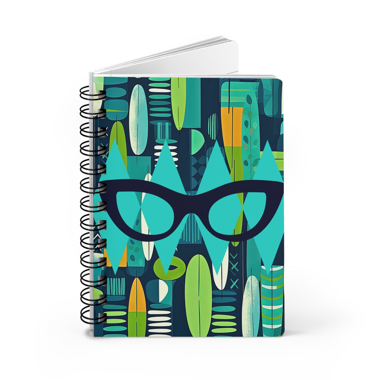 Girls Who Wear Glasses Midcentury Modern Librarian 1950s Wallpaper Pattern Writing Sketch Spiral Bound Journal