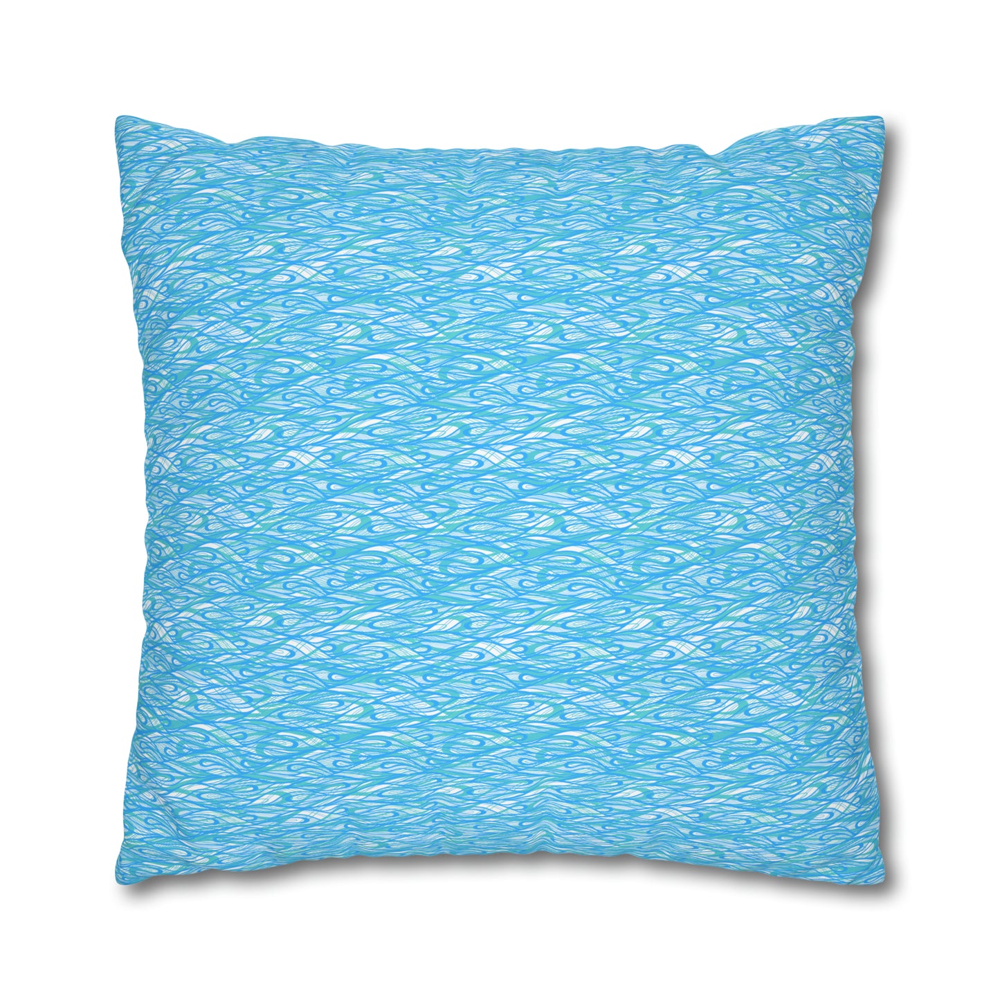 Wave Vibrations Turquoise Aqua Modern Coastal Pattern Decorative Spun Polyester Pillow Cover