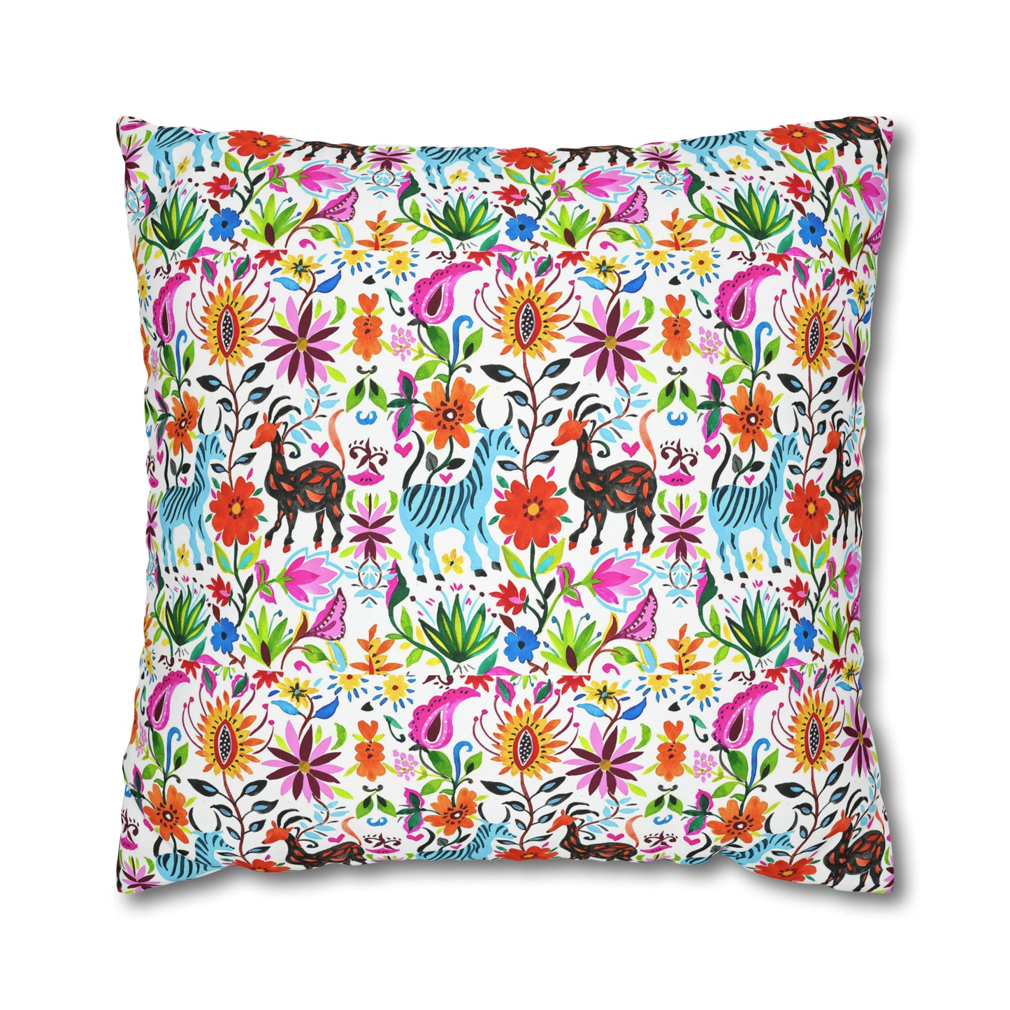 Otomi Festival of Springtime Folklore Floral Decorative Square Poly Canvas Pillow Cover