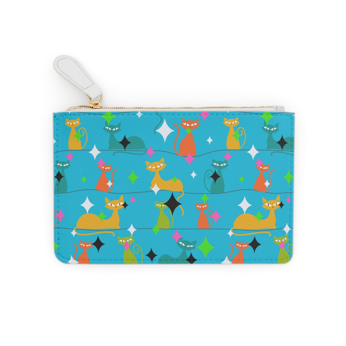 Atomic Kitty Midcentury Modern Cat Pattern Coin Purse Lipstick Mini Pouch Clutch Bag