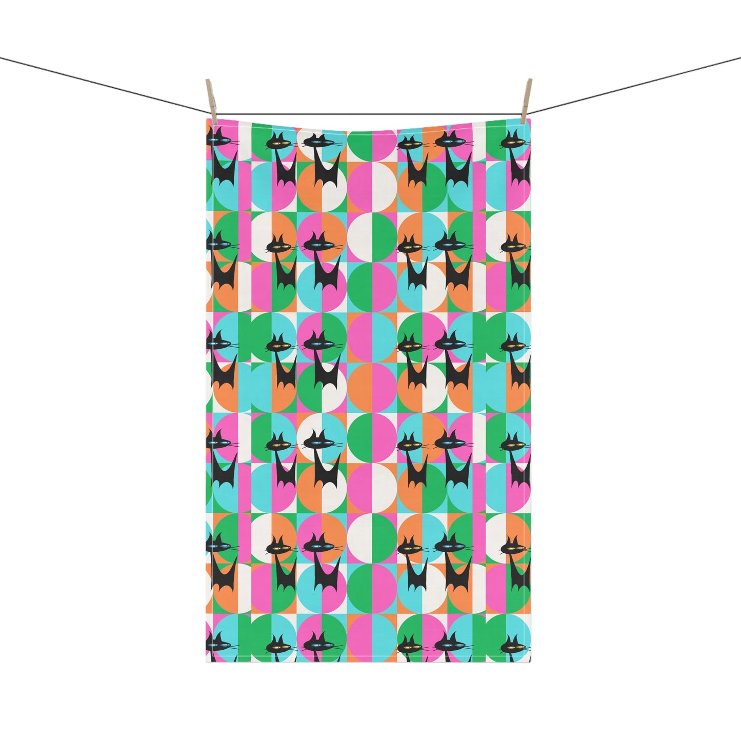 Mod Cats Midcentury Modern Atomic Black Cat Art Decorative Pattern Kitchen Tea Towel/Bar Towel