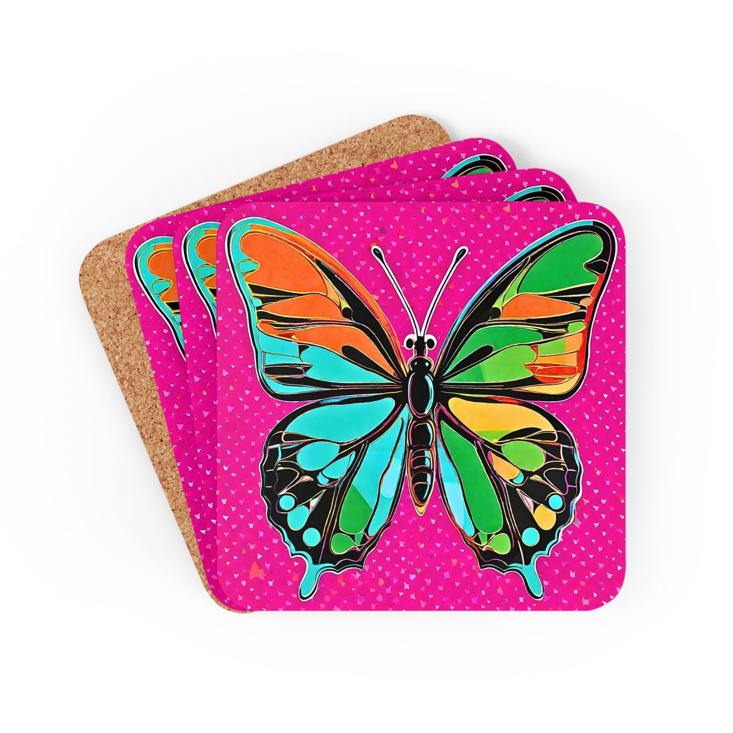 Modern Butterfly Pop Art 1960s Museum Gallery Cocktail Party Beverage Entertaining Corkwood Coaster Set