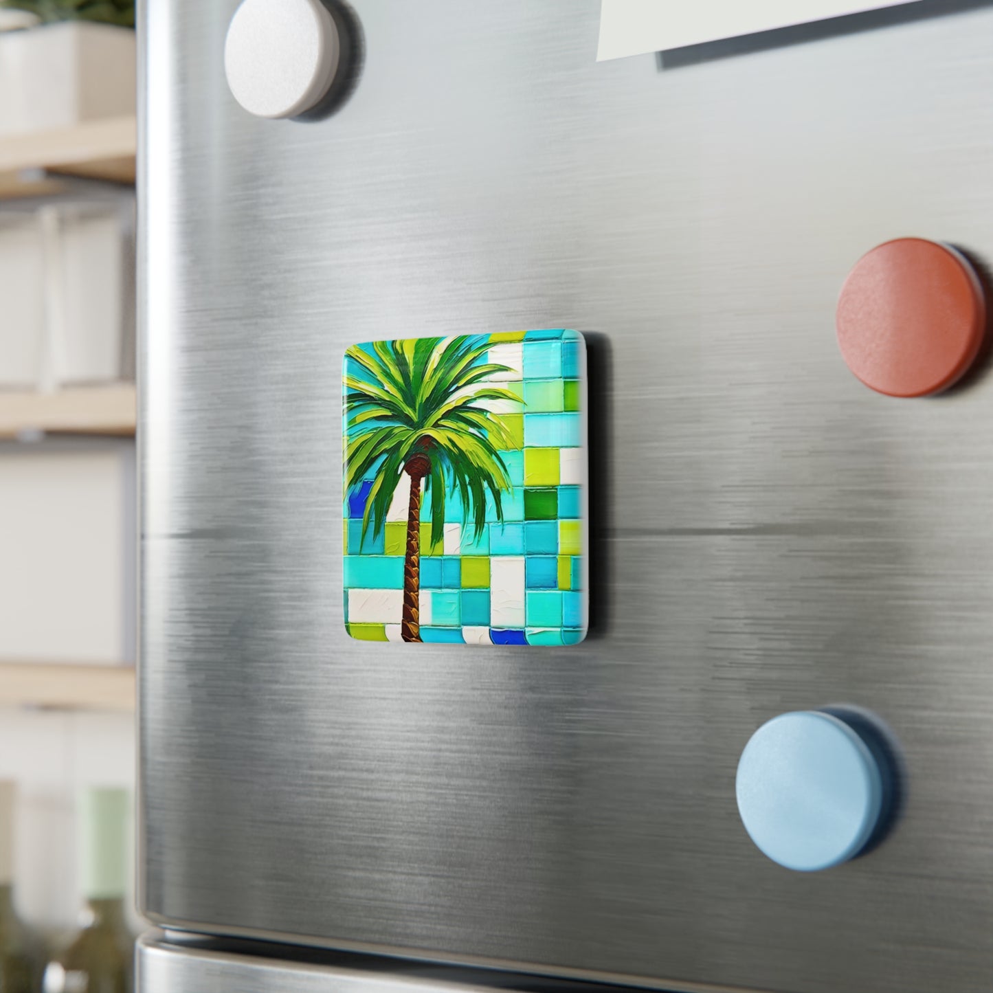 Turks and Caicos Palm Tree Porcelain Magnet, Square