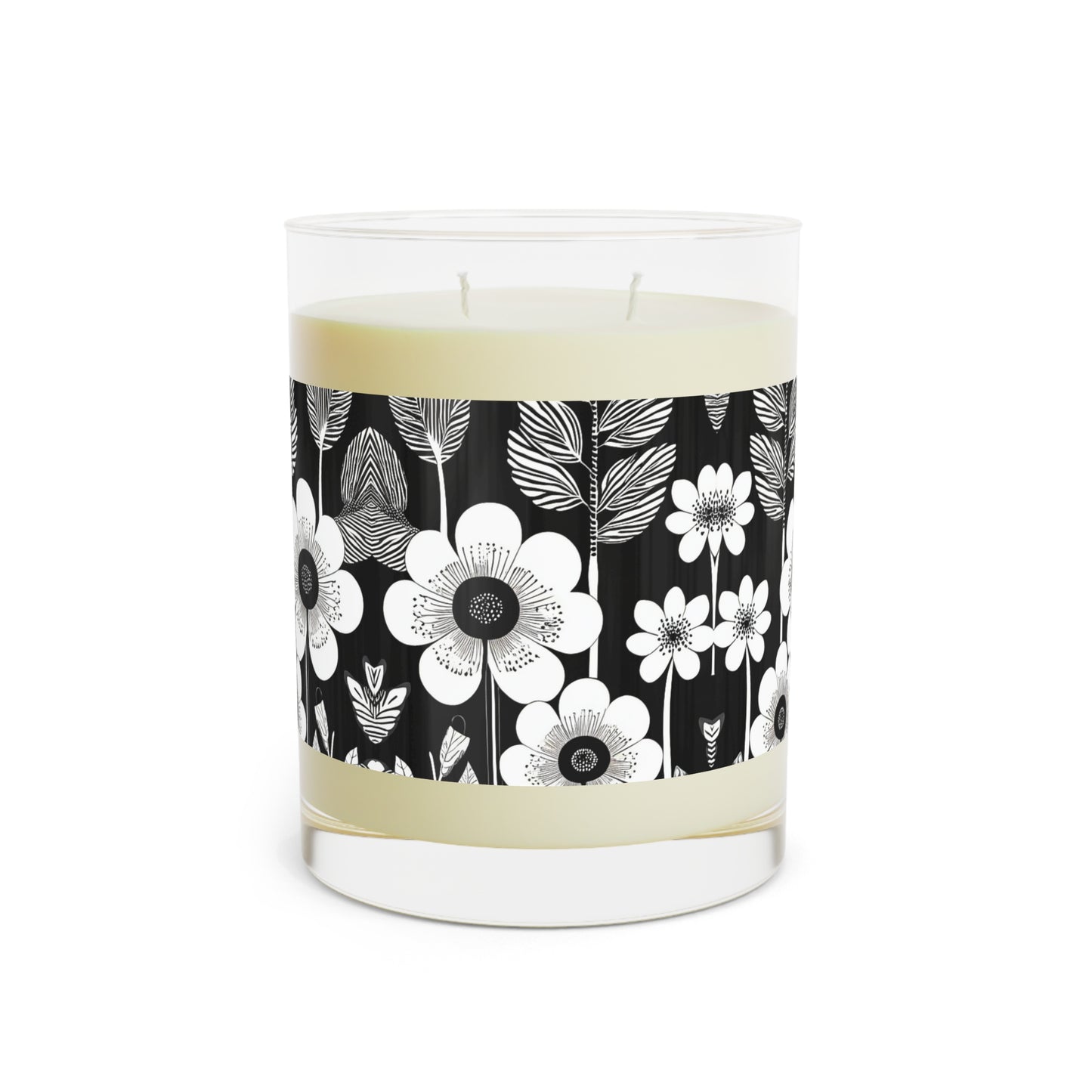 Black and White Poppies Mod Pop Art Aromatherapy Essential Oils Natural Decorative Scented Candle - Full Glass, 11oz