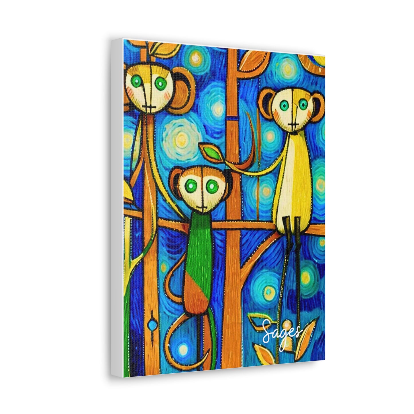 Rain Forest Monkey Family Children's Art Nursery Playroom Canvas Gallery Wraps
