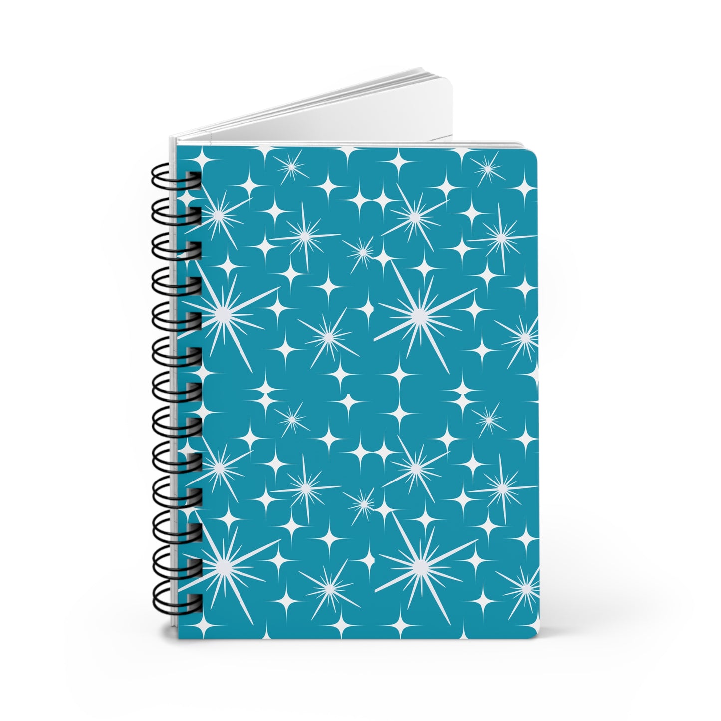Midcentury Modern Stars Pattern Teal Writing Sketch Inspiration Spiral Bound Journal