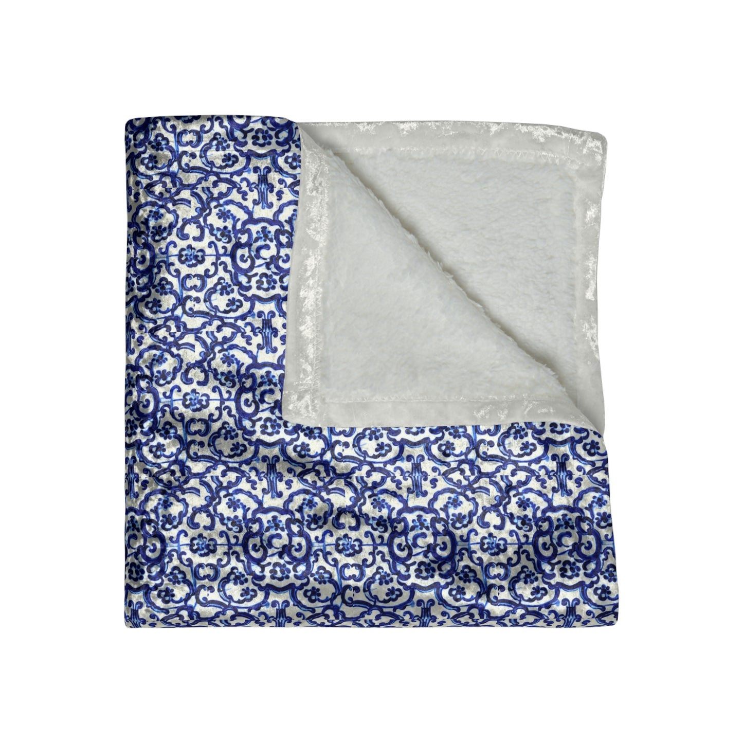 Antique Blue and White Chinese Ming Ginger Jar Pattern Cozy Warm Lounge Designer Collection Winter Crushed Velvet Blanket