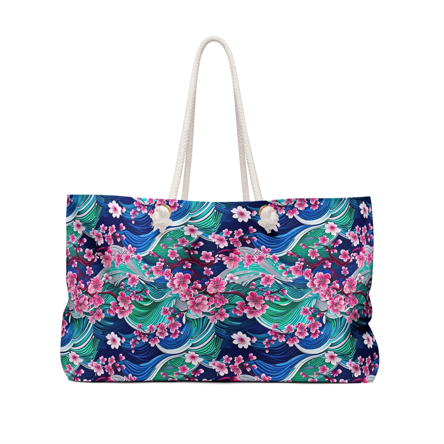 Japanese Mountains Cherry Blossoms Woodblock Pattern Decorative Shopper Market Weekender Bag