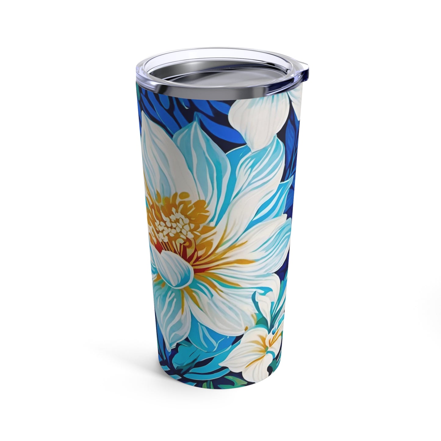 Hawaiian White Orchid Tropical Paradise Luau Hot Cold Beverage Travel Tumbler 20oz