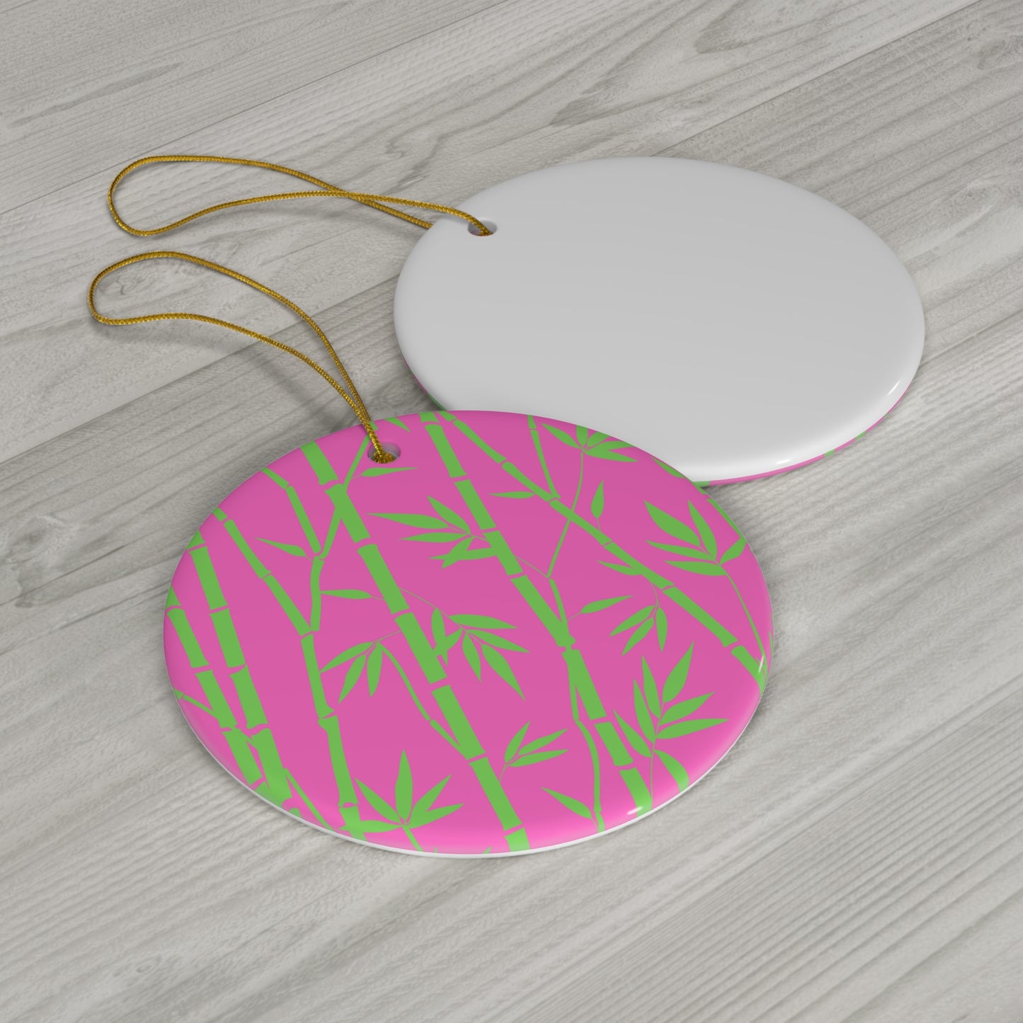 Bamboo Zen Meditation Garden Hot Pink Lime Green Ceramic Ornament