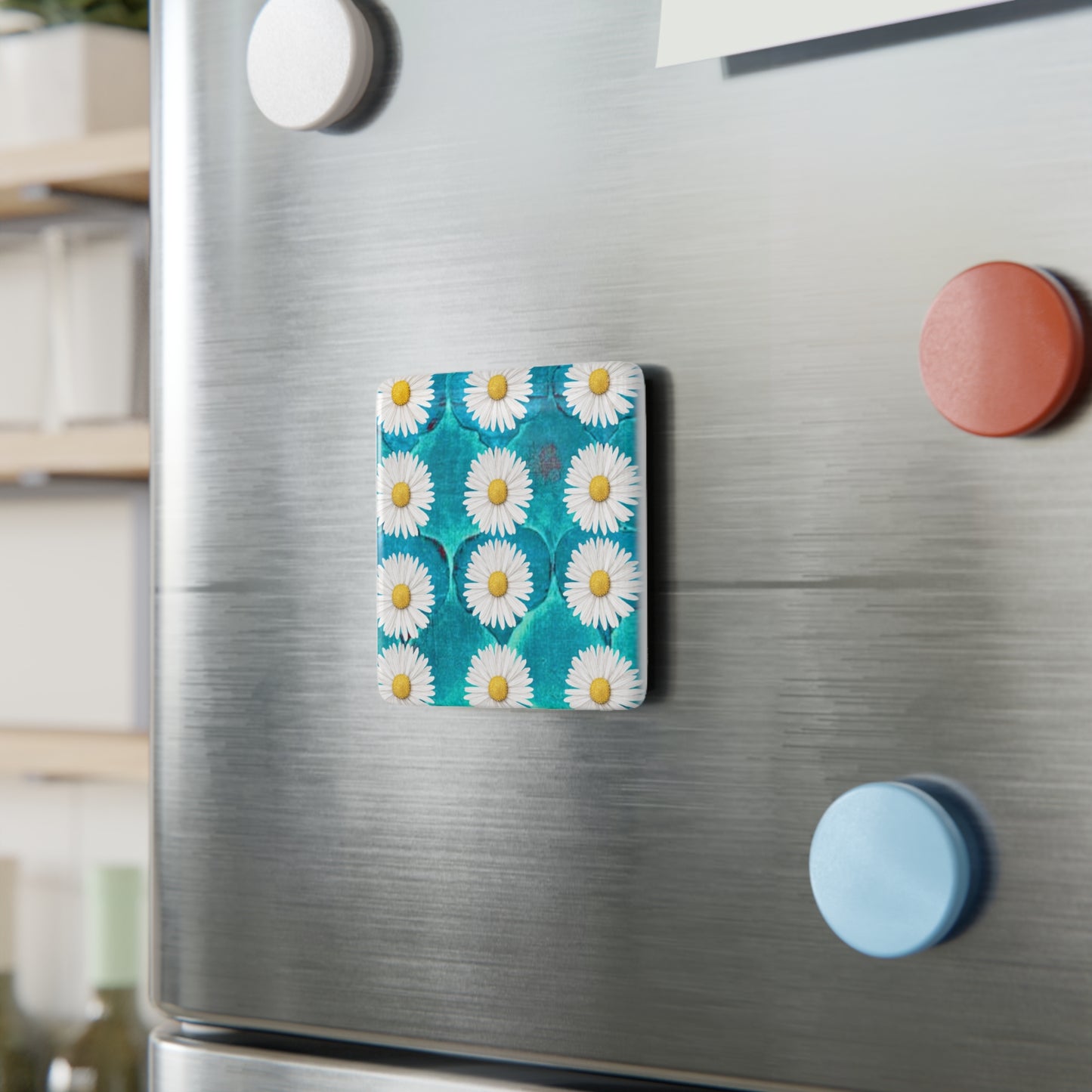 SageDaisy Living Logo Turquoise Arabesque Porcelain Magnet, Square
