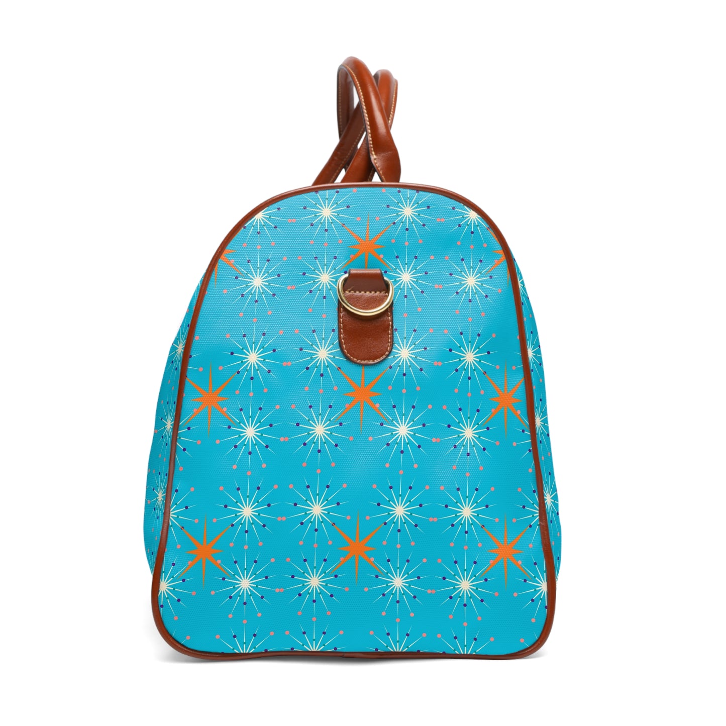 Midcentury Modern Atomic Stars Turquoise Pattern Waterproof Travel Bag